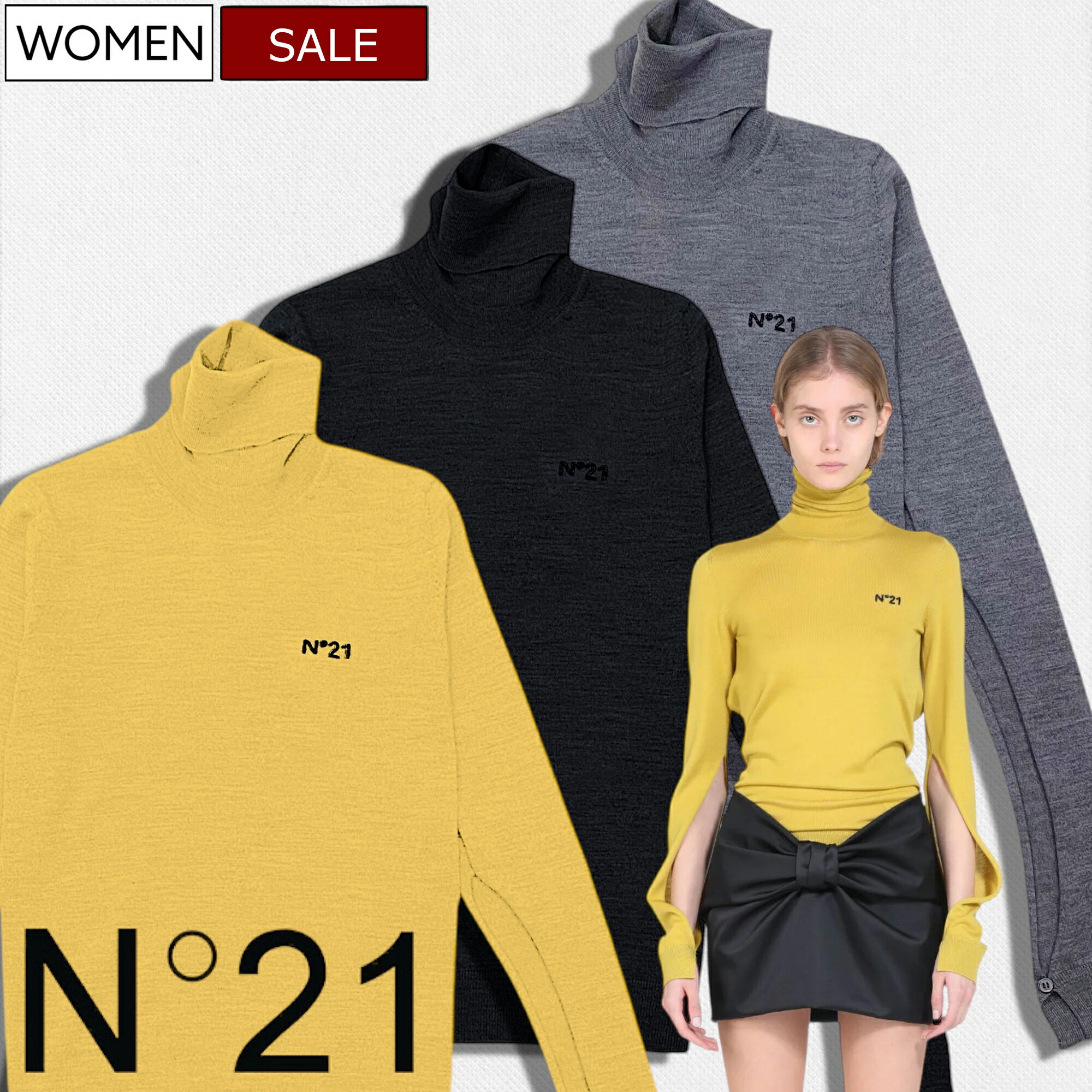 ヌメロヴェントゥーノ　デカロゴニット　黒×黄色　コットン　ゆったり 楽天市場】ヌメロ ヴェントゥーノ N°21 クルーネックニット