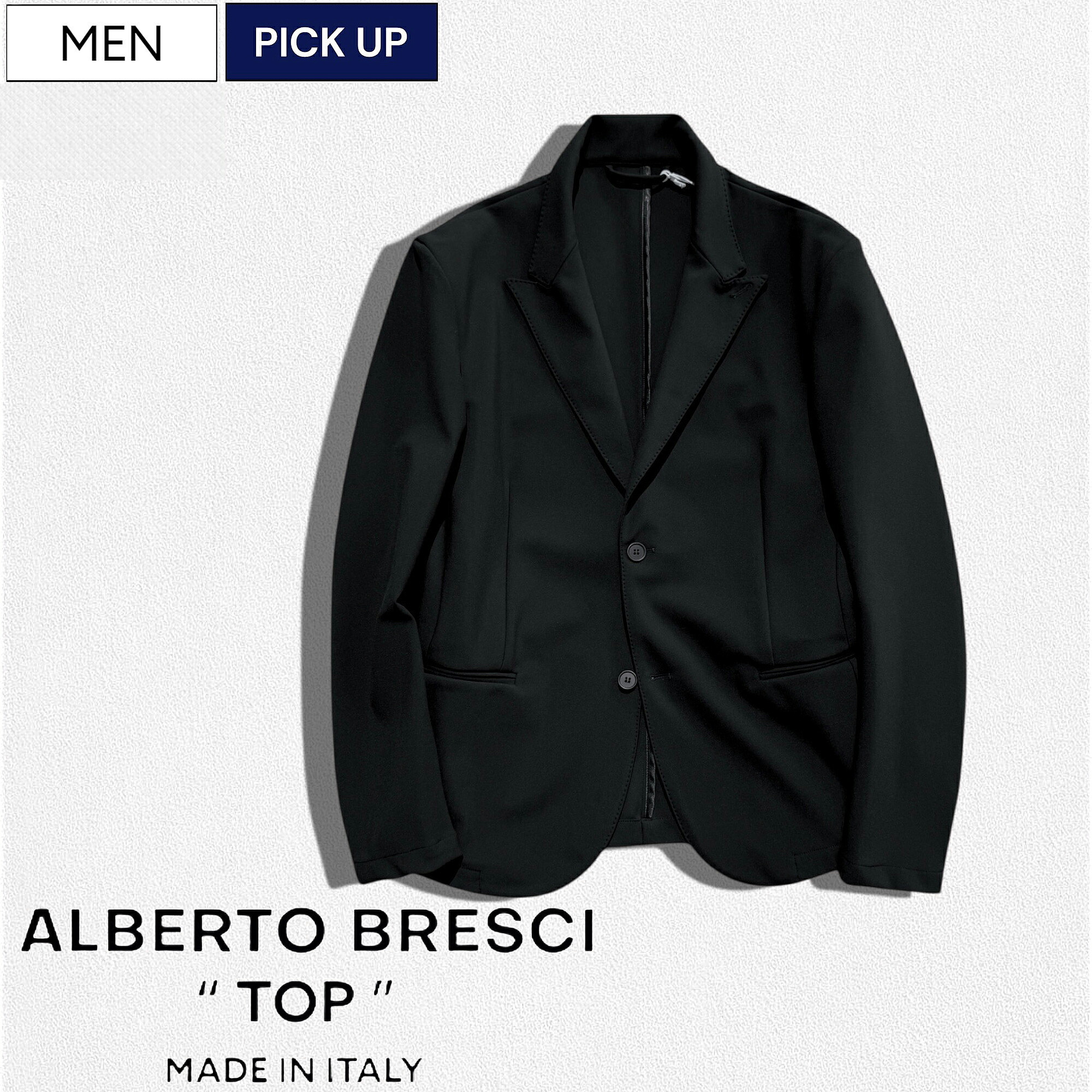 【定価121,000円(税込)】ALBERTO BRESCI TOP アルベルトブレーシ イタリアカルビコ社製のスーパーストレッチ素材使用！大人の品格漂うスーパーストレッチテーラードジャケット ピークドラペル ブラック PEAK LAPEL JKT メンズ MIKE DON'T DO IT ABBO06 イタリア製