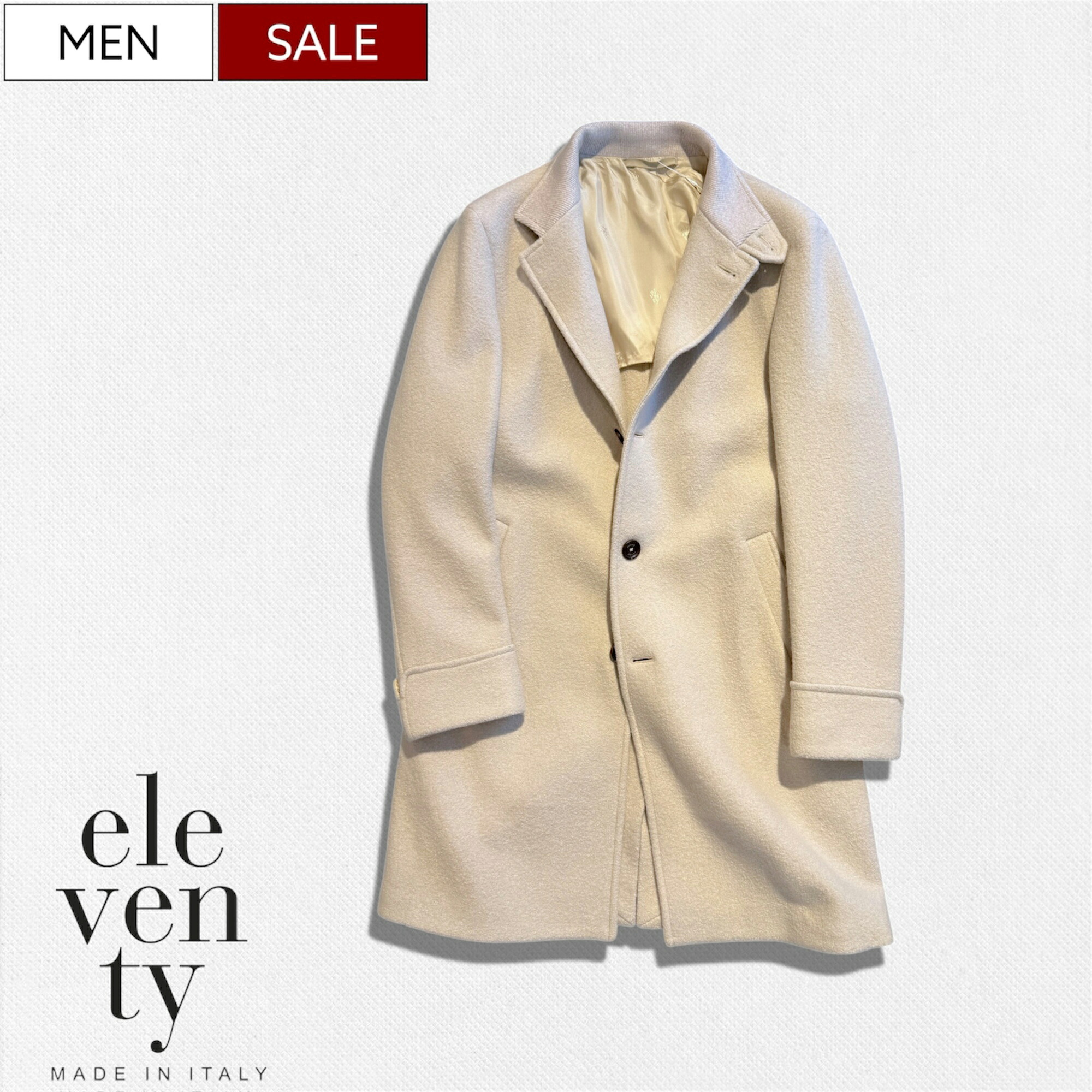 【定価273,900円(税込)】ELEVENTY イレブンティー 美しい品格溢れる作りで魅せる ウールロングコート シングルコート ジャケット アウター 羊毛 51101002 ベージュ メンズイ タリア製|Studio Route134