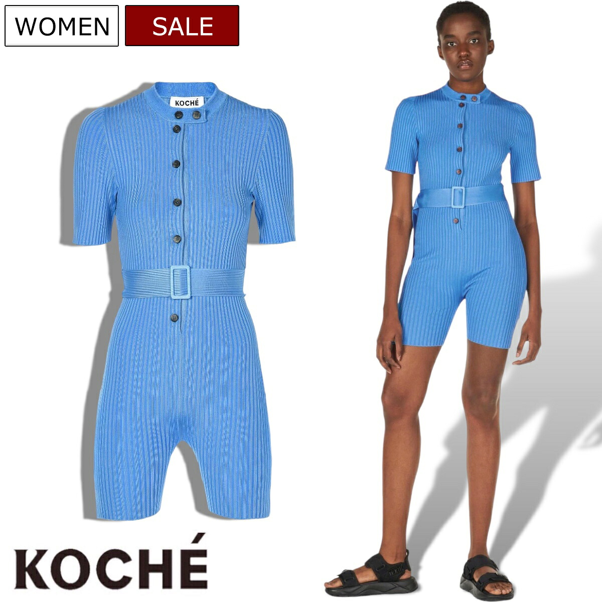 【定価99,000円(税込)】KOCHE コシェ 華やかなデザインと美しいシルエットが目を引く！大人のラグジュアリーカジュアルを演出するニットジャンプスーツ　オールインワン サロペット トップス ブルー KOCH・・ SK3FP0003 レディース