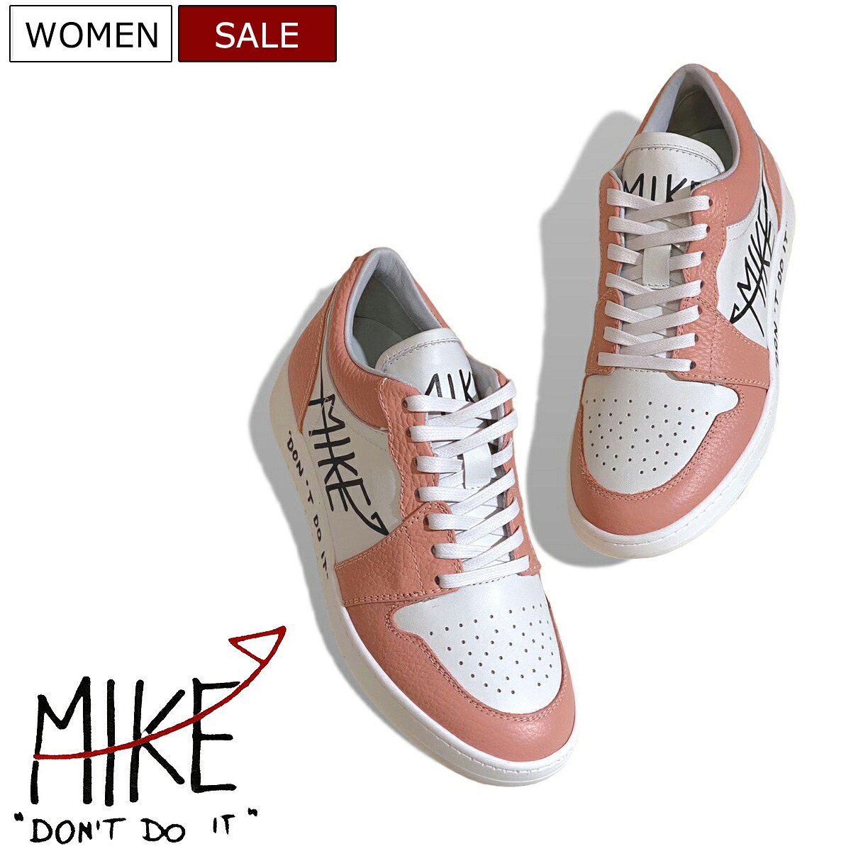 【定価49,500円(税込)】MIKE DON'T DO IT -マイク ドント ドゥイット- クオリティの高さと同時にウィットの効いたデザイン！スムース＆グレイニーレザーコンビスニーカー 靴 シューズ ピンク サクラ MIKE01 GOMMUS社 リサイクルラバー レディース イタリア製