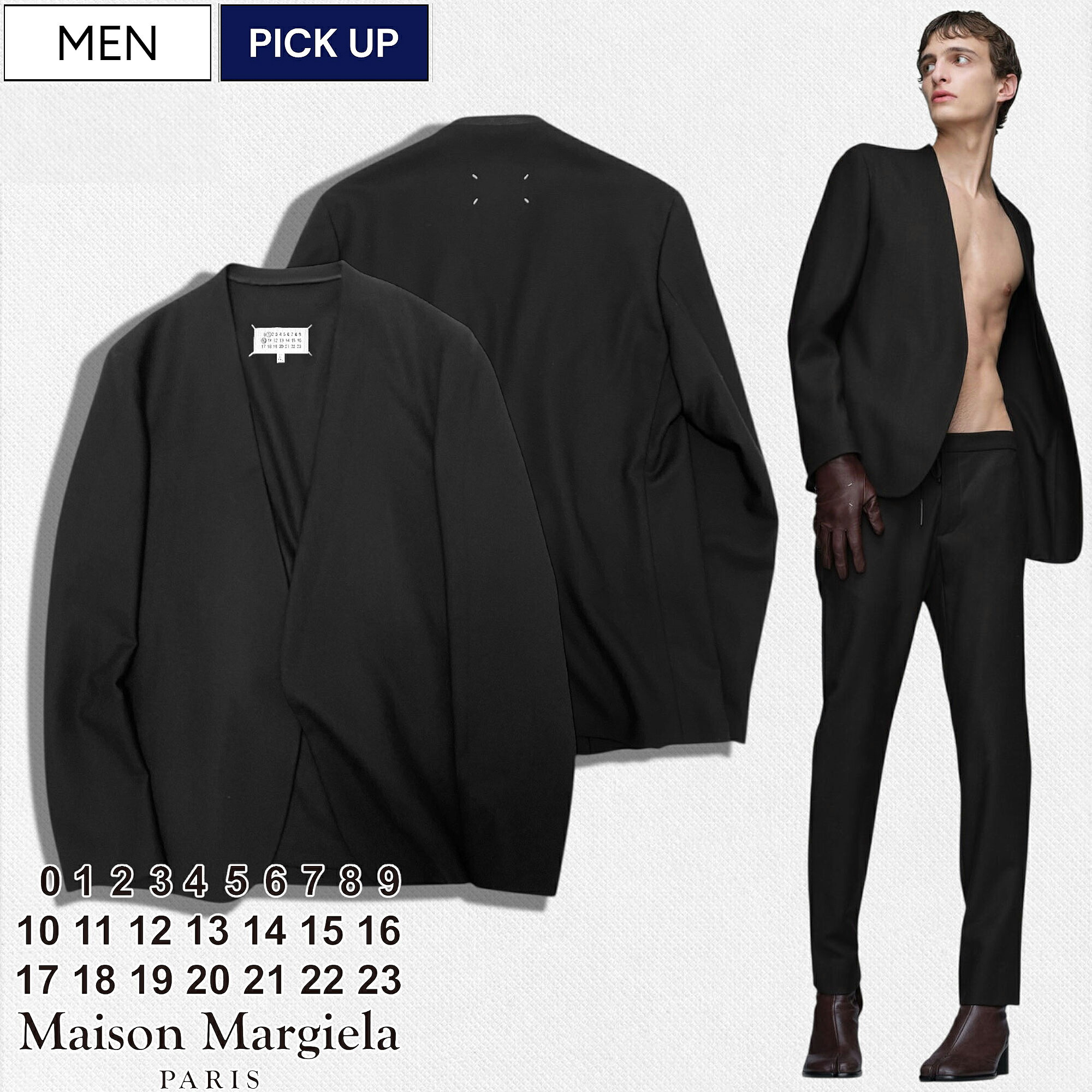 【定価266,200円(税込)】 Maison Margiela メゾンマルジェラ カラーレスでスッキリとしたシルエット！大人のエレガンスな佇まいを演出するノーカラーヴァージンウールジャケット バージンウール フランネルジャケット ブレザー ブラック S50BN0318S47782900 メンズ 伊製｜Studio Route134