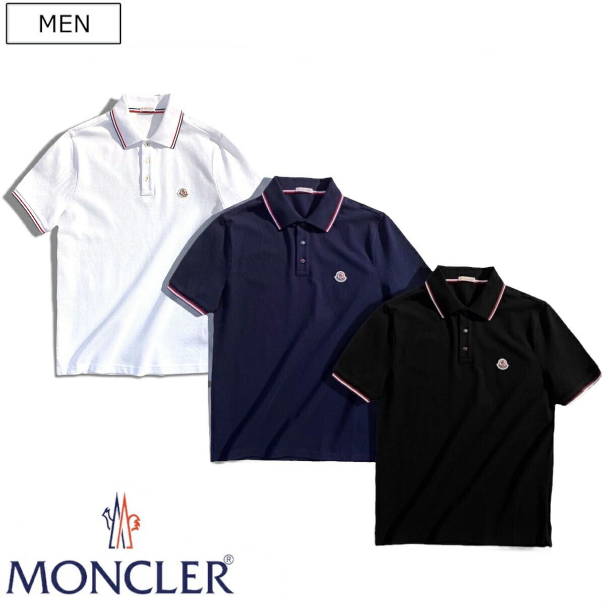 美品 MONCLER ネイビー ポロシャツ ロゴ刺繍 襟裏ロゴ L MONCLER 首ロゴ ポロシャツ 半袖 モンクレール 襟裏ロゴ