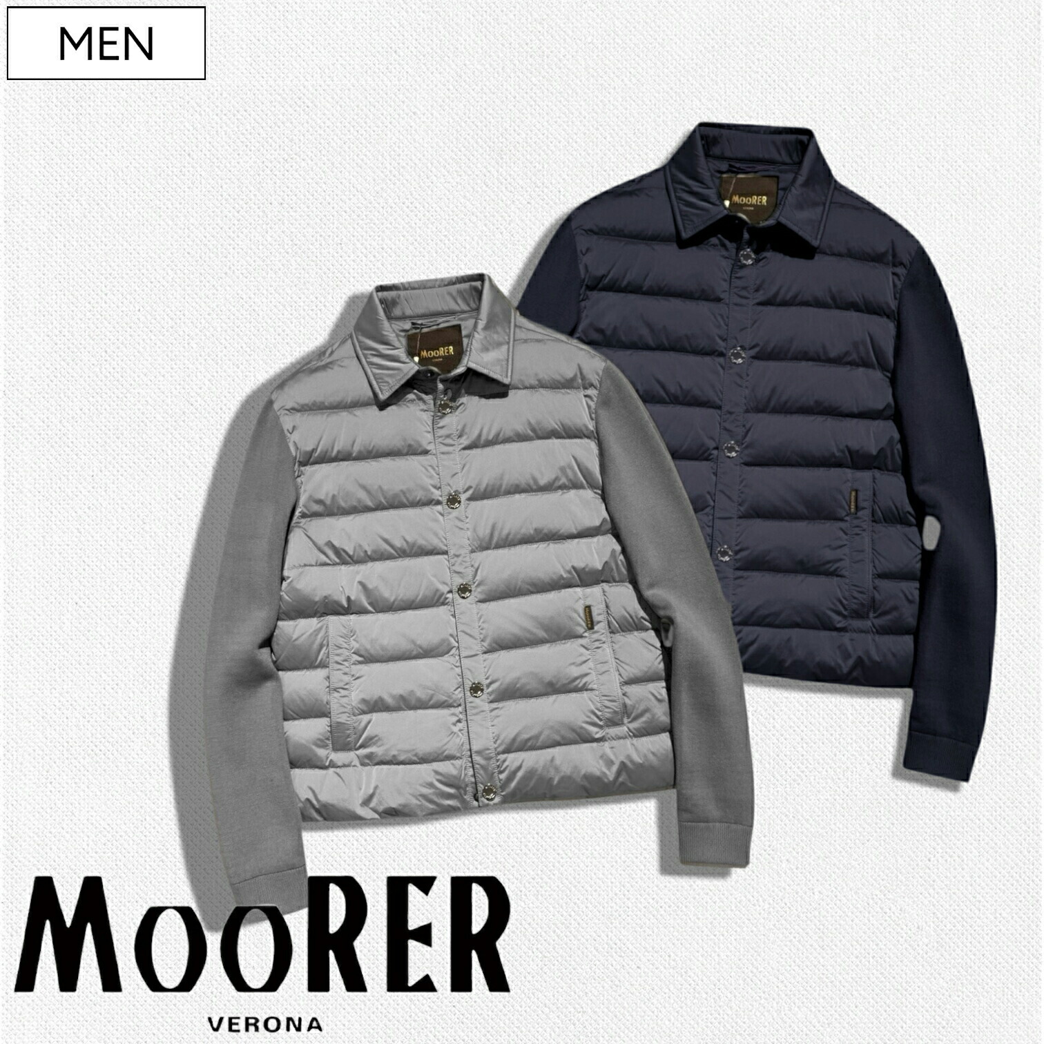 【定価324,500円(税込)】MOORER-ムーレー- 世界最高峰アウターブランドから ニットコンビダウンジャケット ARDESI S3C COMBINATION DOWN JACKET コート アウター アルデッシ ミッドナイトブルー グレー ARDESI41791 イタリア製 メンズ 国内正規品