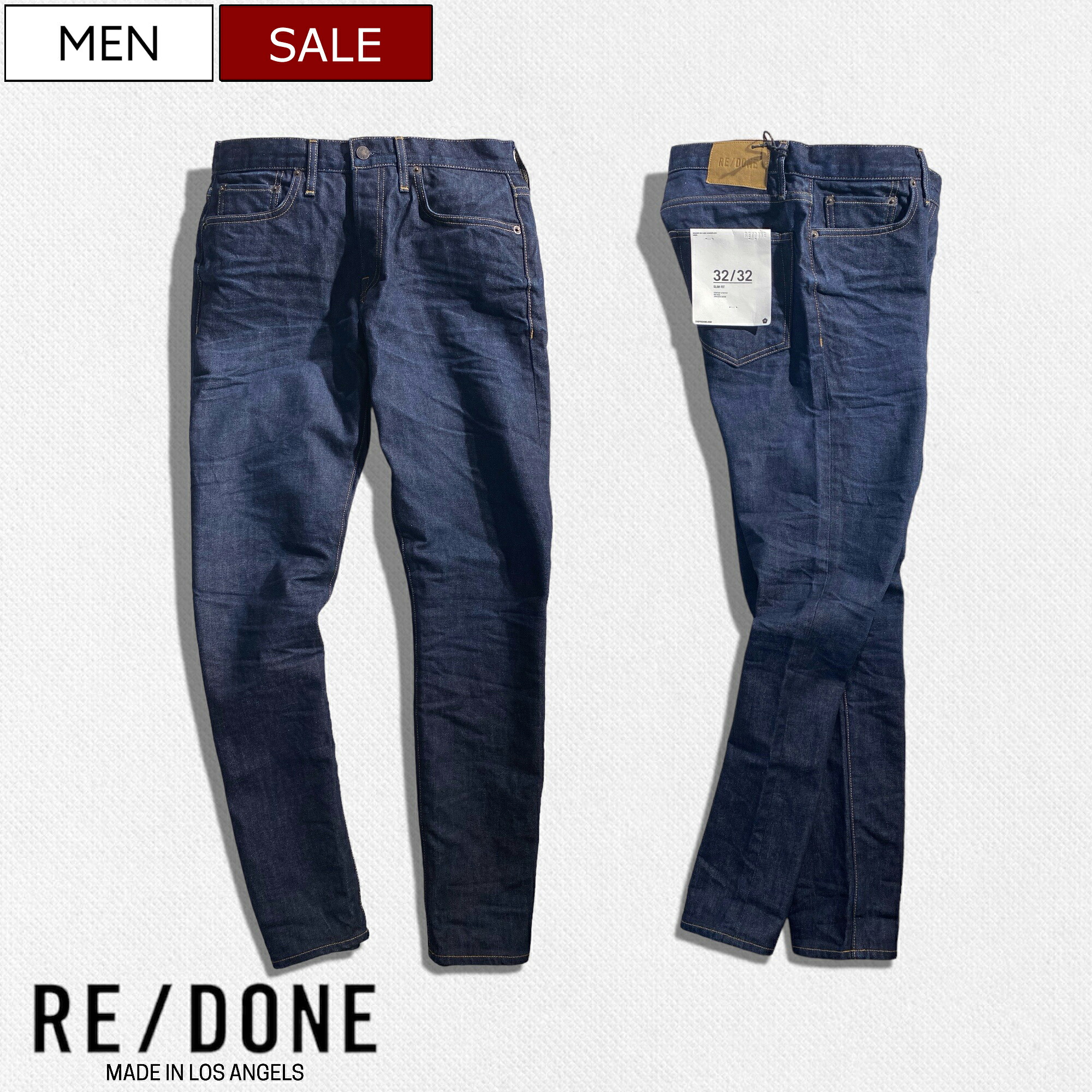 【定価46,200円(税込)】RE/DONE -リダン- リーバイスなどを解体/再構築していく上で学んだ技術や感性をプラス！岡山産のプレミアムデニム生地で雰囲気抜群なストレートシルエット ワンウォッシュデニム スリムフィット ジーンズ ビンテージ 19371D インディゴ メンズ｜Studio Route134