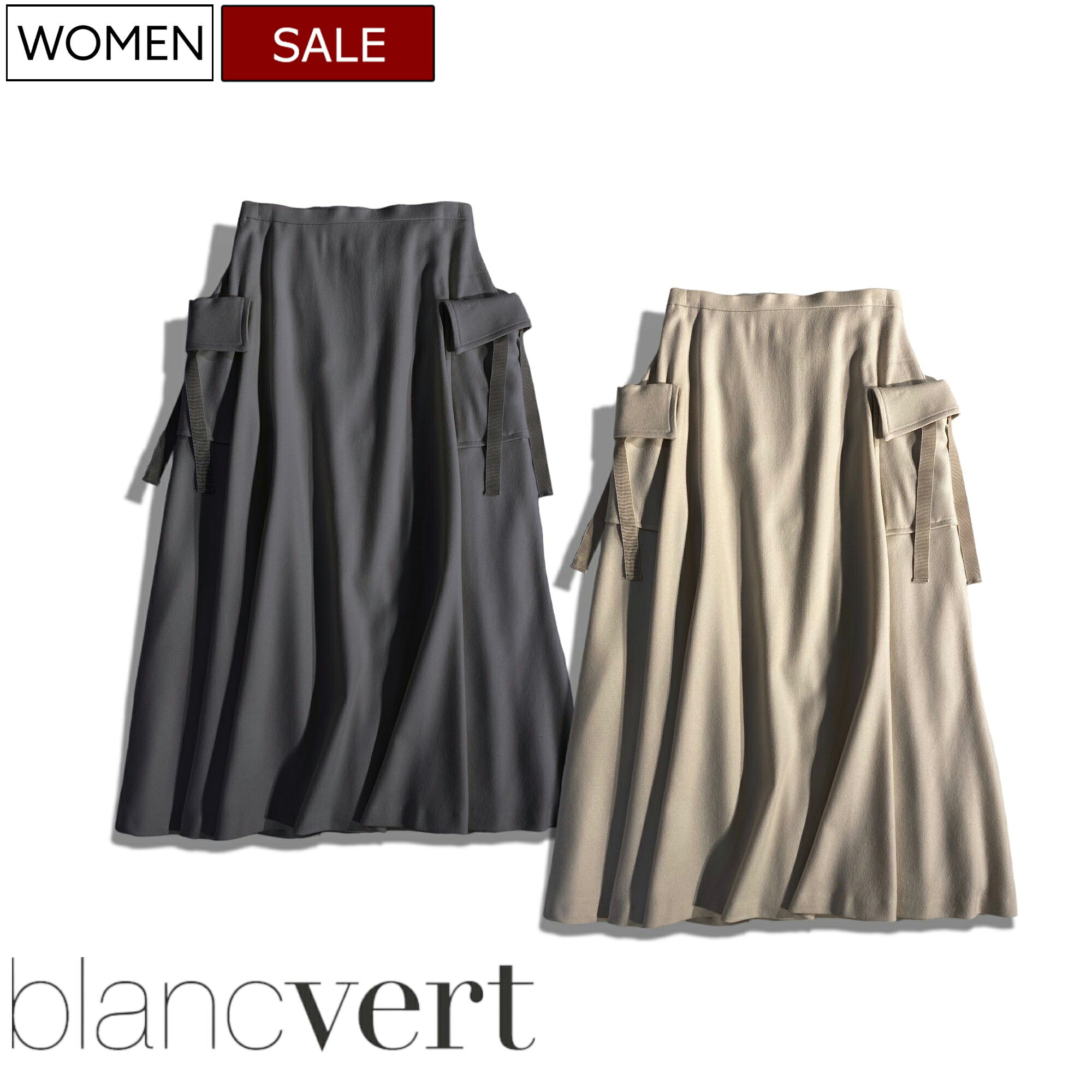 【定価42,900円(税込)】blancvert ブランベール 希少なラムウールを使用したサキソニー地で高級感溢れる逸品!上質な大人カジュアルを演出するサキソニーフレアスカート ミディアム 6437107 36 38 40 42 44 クリーム グレー 日本製 レディース