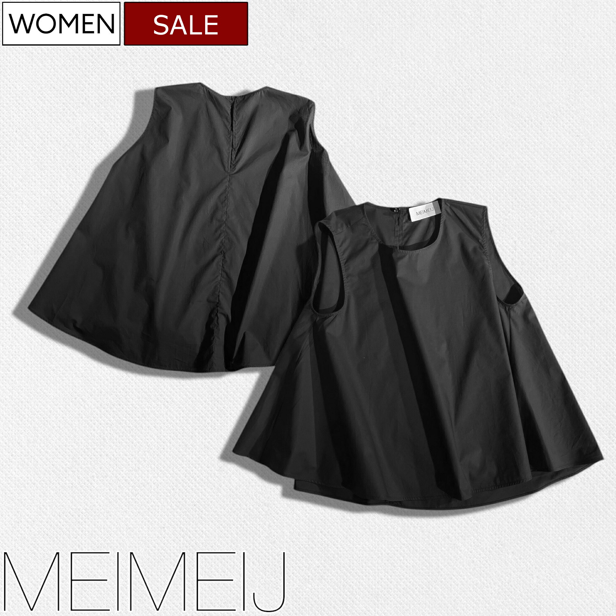 【定価29,700円(税込)】MEIMEIJ メイメイジェー リラクシーで女性らしい１着！大人のラグジュアリーカジュアルを演出する 軽やかな着心地と上品さ醸すノースリーブフレアトップス カットソー シャツ フレア ブラック 32528036 レディース 伊製 メイメイジェイ la1 15,385円