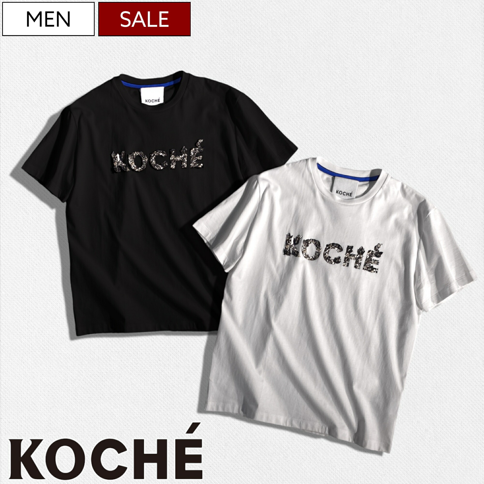 【定価37,400円(税込)】KOCHE コシェ サラッとした極上の着心地＆美しいシルエットでブランドロゴが胸元を飾る！ デイリーユースにぴったりな ビジュー付ロゴデザインクルーネックＴシャツ ティシャツ ロゴＴ 半袖 ホワイト ブラック KOCH・・ SK1GC0030 メンズ イタリア製