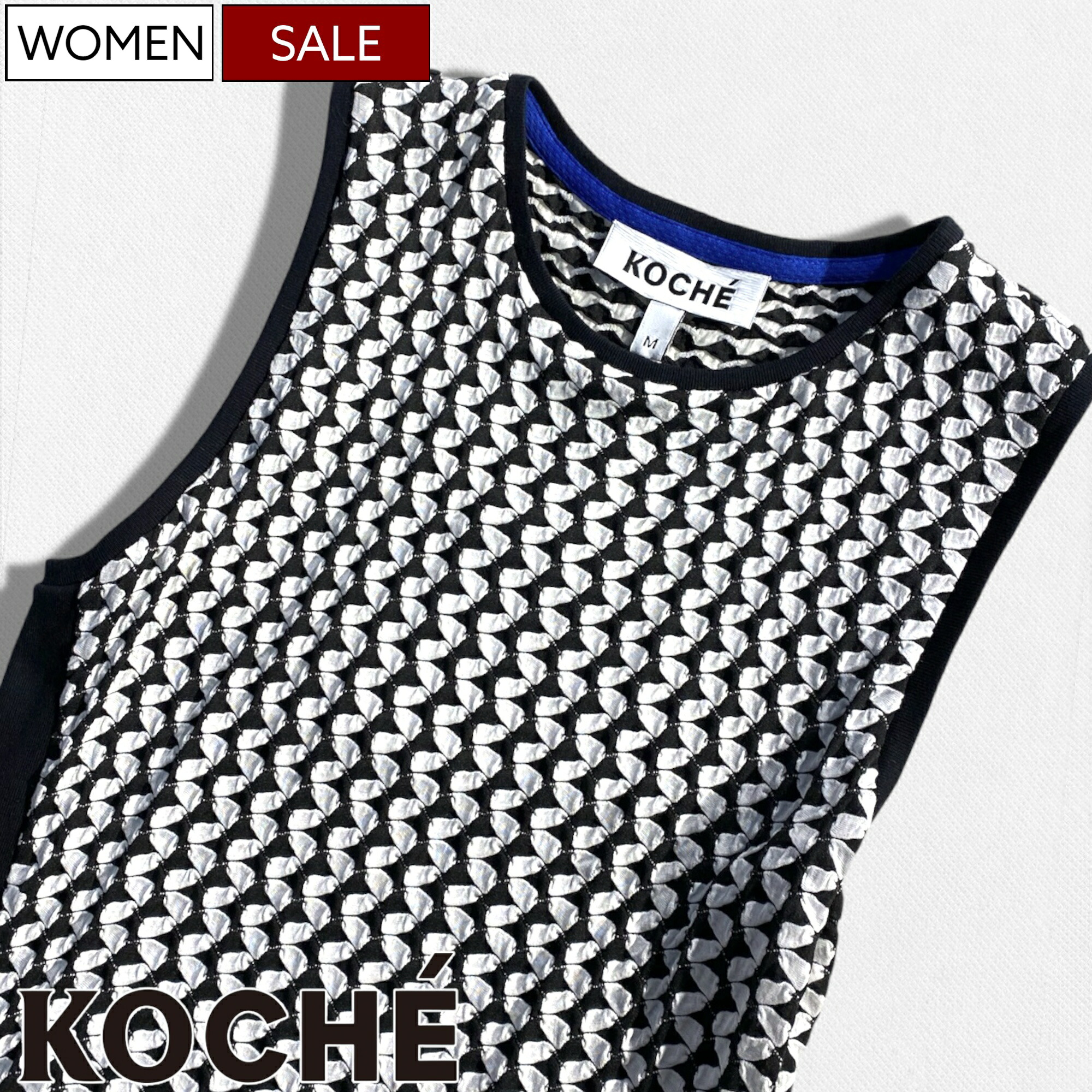 【定価75,900円(税込)】KOCHE コシェ 美しいシルエットが目を引く!柔らかな着心地で大人のオフスタイルを格上げする 総柄 ストレッチ ノースリーブワンピース KOCHÉ ブラック ホワイト SK3CT012 イタリア製 レディース la1|Studio Route134