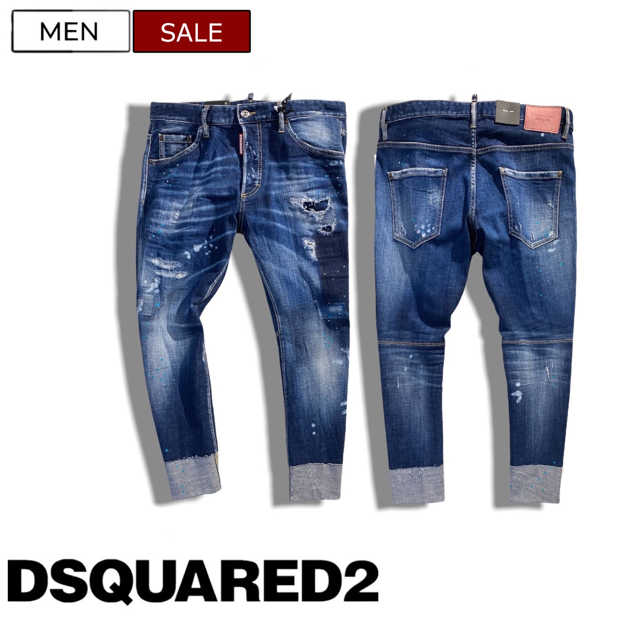 【楽天市場】【定価113,300円(税込)】DSQUARED2 ディースクエアード  リラックス感溢れるフォルムとロールアップが特徴！楽しいハート刺繍が光る可愛いダメージ＆リペア加工テーパードクロップドデニムパンツ ジーンズ  《SAILOR JEAN -セイラー 