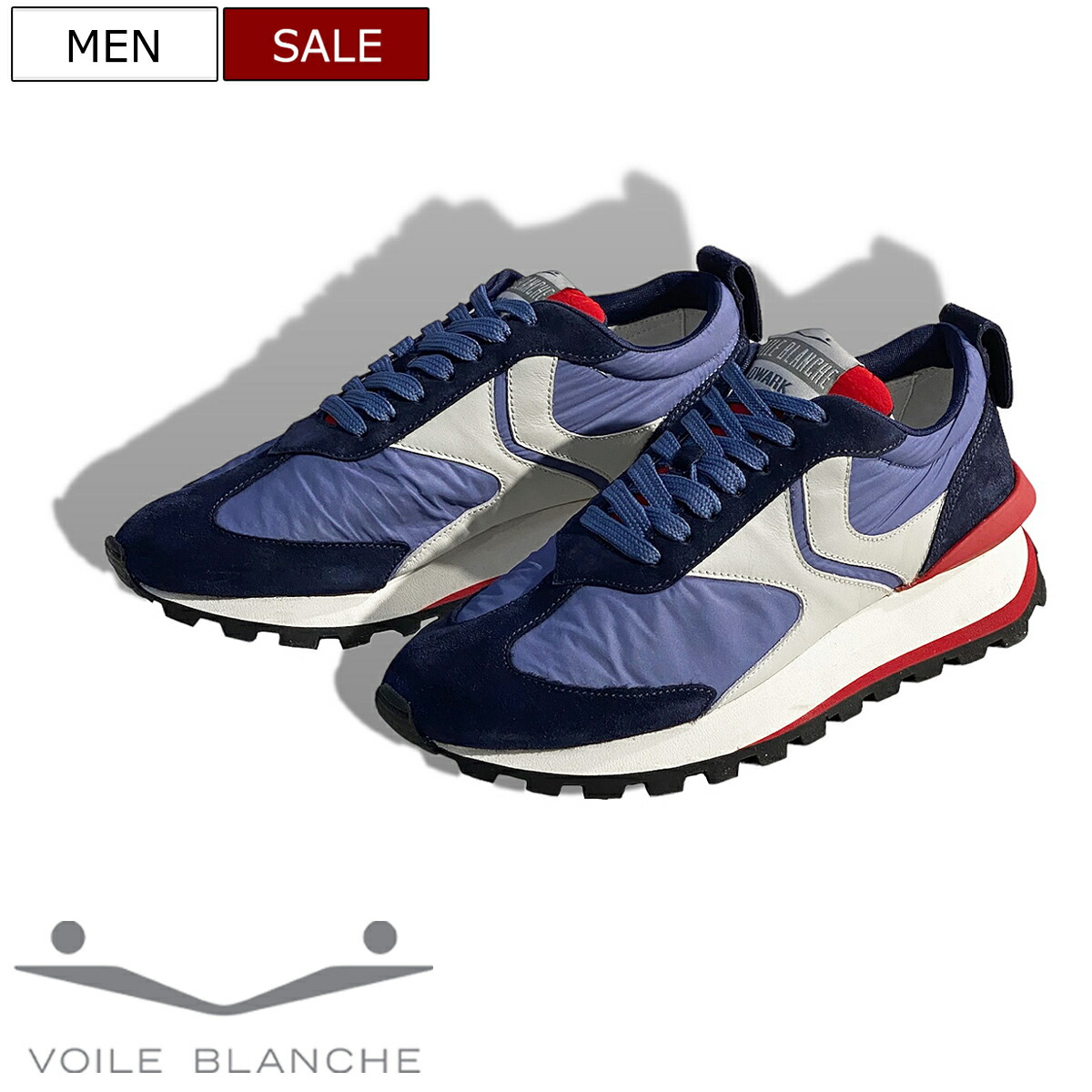 【定価42,900円(税込)】VOILE BLANCHE ボイルブランシェ レトロなランナーシューズをオマージュしたシリーズ QWARK MAN- クオークマン-レザーコンビスニーカー アトランティックスターズを凌ぐ人気ブランド 靴 シューズ シークレット レッド&times;ネイビー 1C77 メンズ 22914014｜Studio Route134