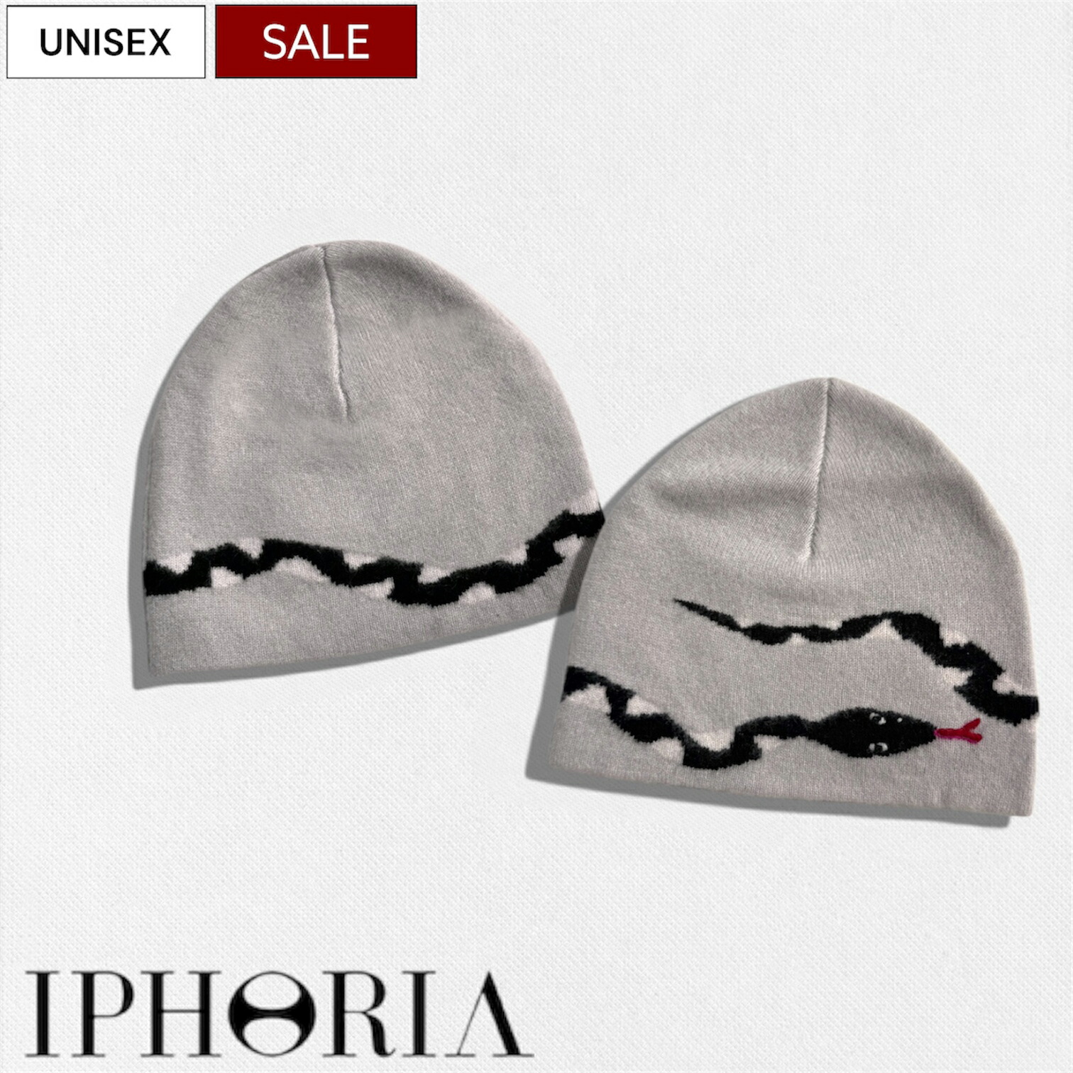 【定価25,300円(税込)】IPHORIA -アイフォリア- 本物志向とポップな遊び心が融合した パイソン柄 カシミアビーニー ニットキャップ 帽子 カシミア スネーク ヘビ 蛇 559-10189002 グレー 男女兼用 ユニセックス la1