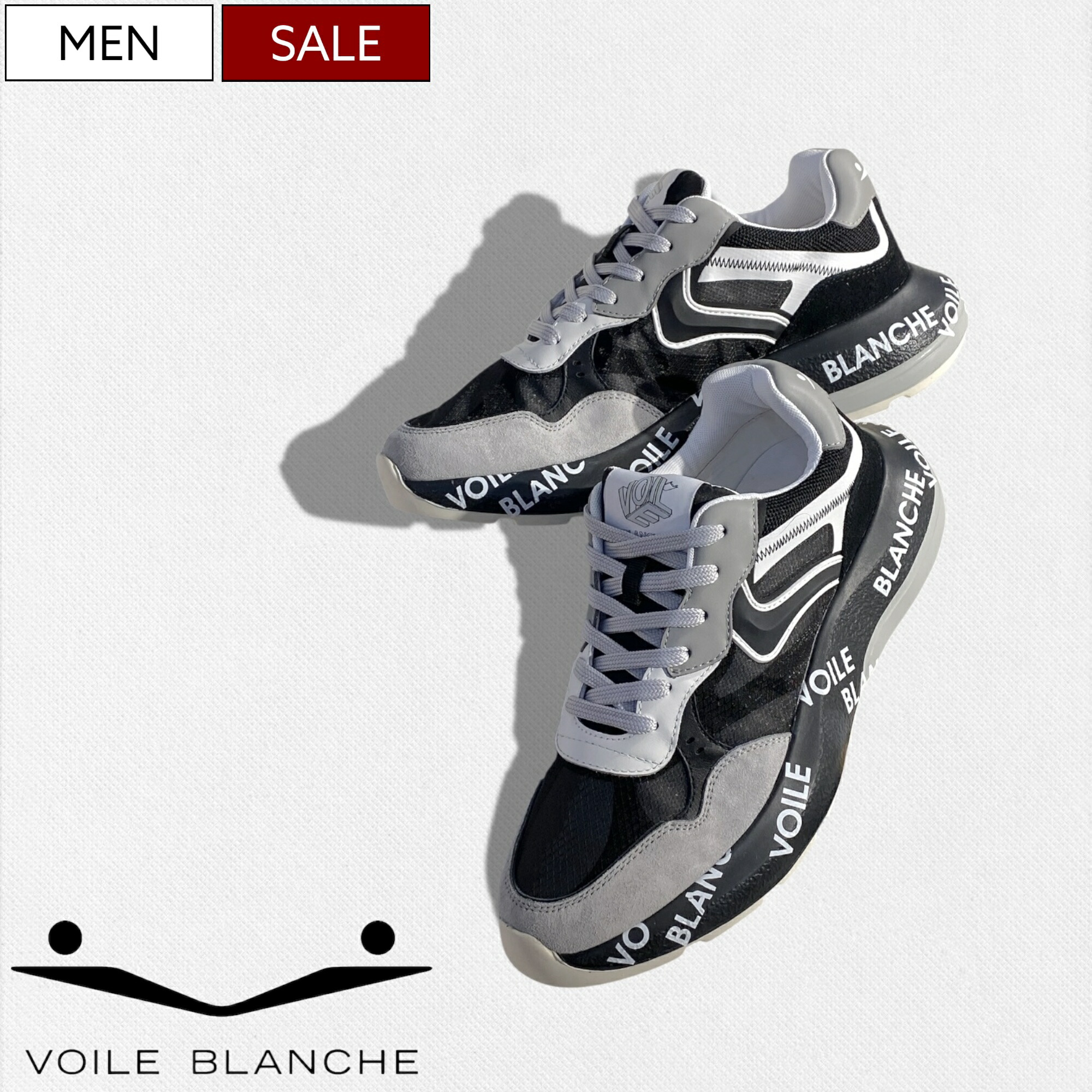【定価53,900円(税込)】VOILE BLANCHE ボイルブランシェ アクティブで革新性の高いニューモデル！スウェードレザーコンビメッシュスニーカー【SHINE -シャイン-】アトランティックスターズを凌ぐ人気ブランド！ 靴 シューズ メンズ ブラック ライトグレー 429141564023 1B67
