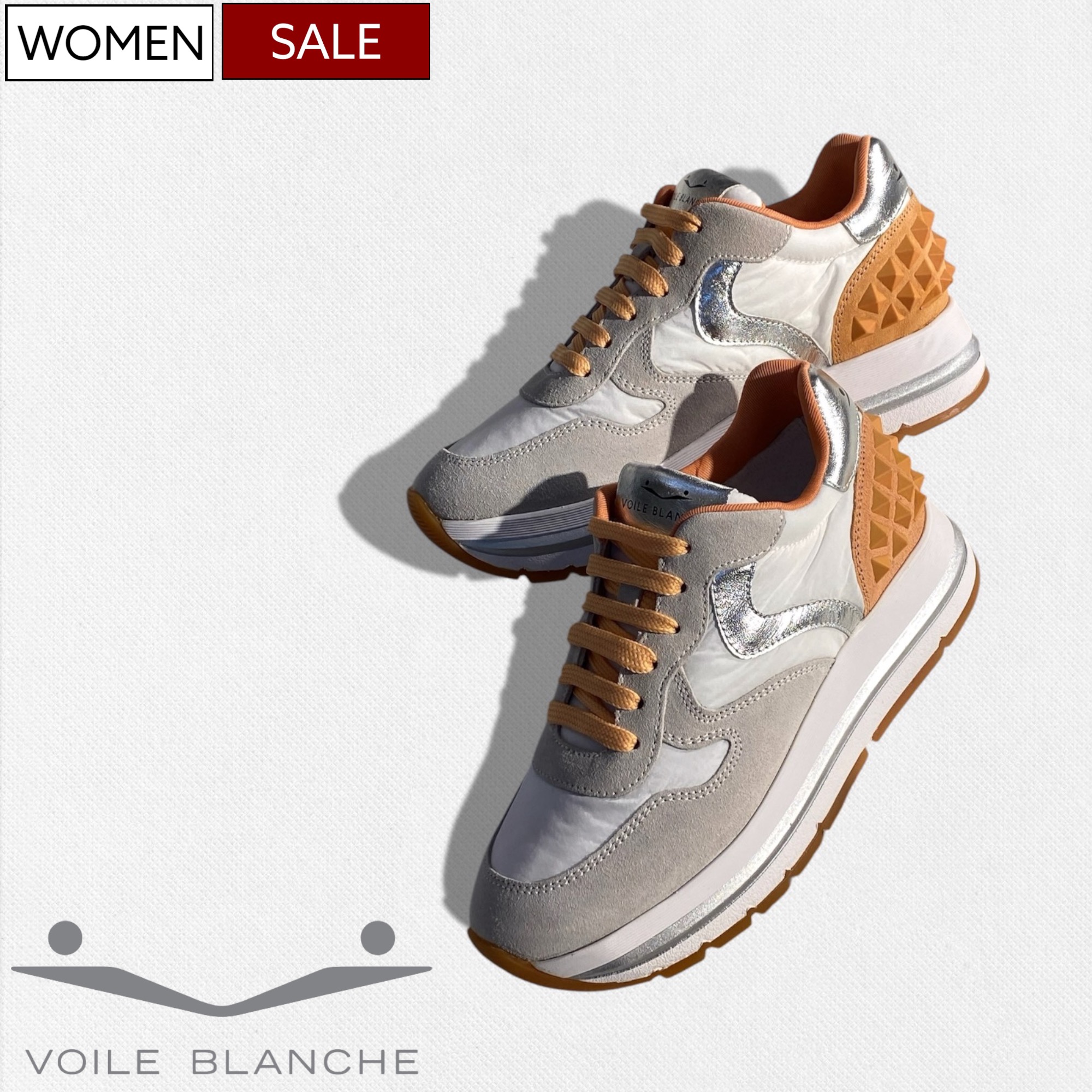 【定価47,300円(税込)】VOILE BLANCHE ボイルブランシェ ラバースタッズや淡い色合いなど遊び心たっぷり！シークレットソールで身長約4.5cmアップ！レザーコンビスニーカー シューズ 靴【MARAN S -マランスタッズ-】312222564019 サーモンピンク×ホワイト 2B88 レディース