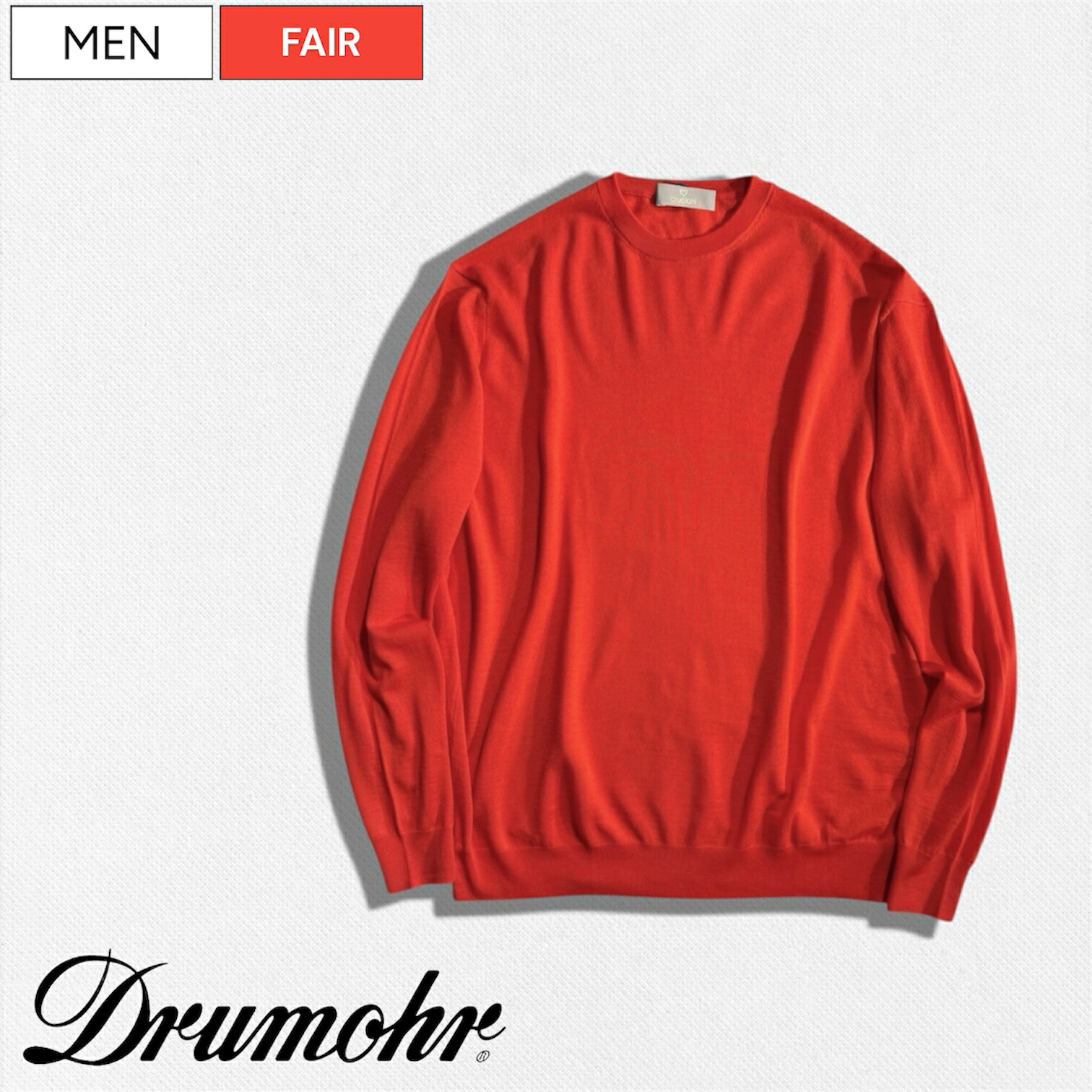【定価48,400円(税込)】Drumohr ドルモア 「世界最古のニットブランド」として有名なスコットランド生まれの老舗！サラッとした触り心地で素肌の上からも着れる スーパー140 サマーウールニット クルーネック 長袖 レッド D0D103 メンズ イタリア製