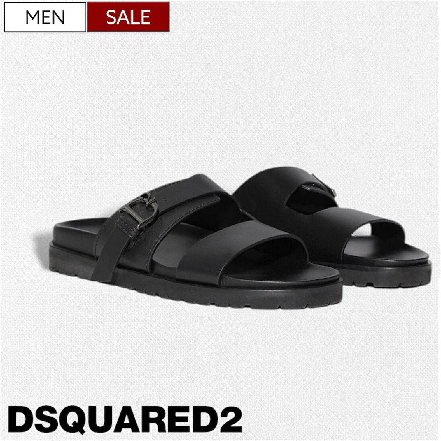 【定価114,400円(税込)】DSQUARED2 ディースクエアード 格上の大人カジュアルを演出！楽チンな履き心地の カウレザーサンダル シャワーサンダル D2バックル シャワサン フラットサンダル シューズ S82FS0063SJ01500001 牛革 イタリア製 ブラック メンズ la1｜Studio Route134