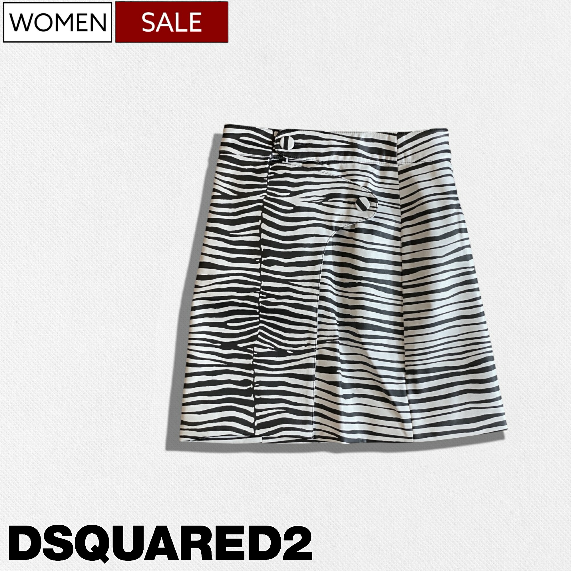 【定価110,000円(税込)】DSQUARED2 ディースクエアード ラグジュアリーな佇まいを演出！大人の色香漂わす ゼブラ柄ラップスカート 巻きスカート PRINTED FAUX LEATHER SKIRT フェイクレザーミニスカート ミニ丈 ホワイト ブラック S75MA0891S78386 イタリア製 レディース