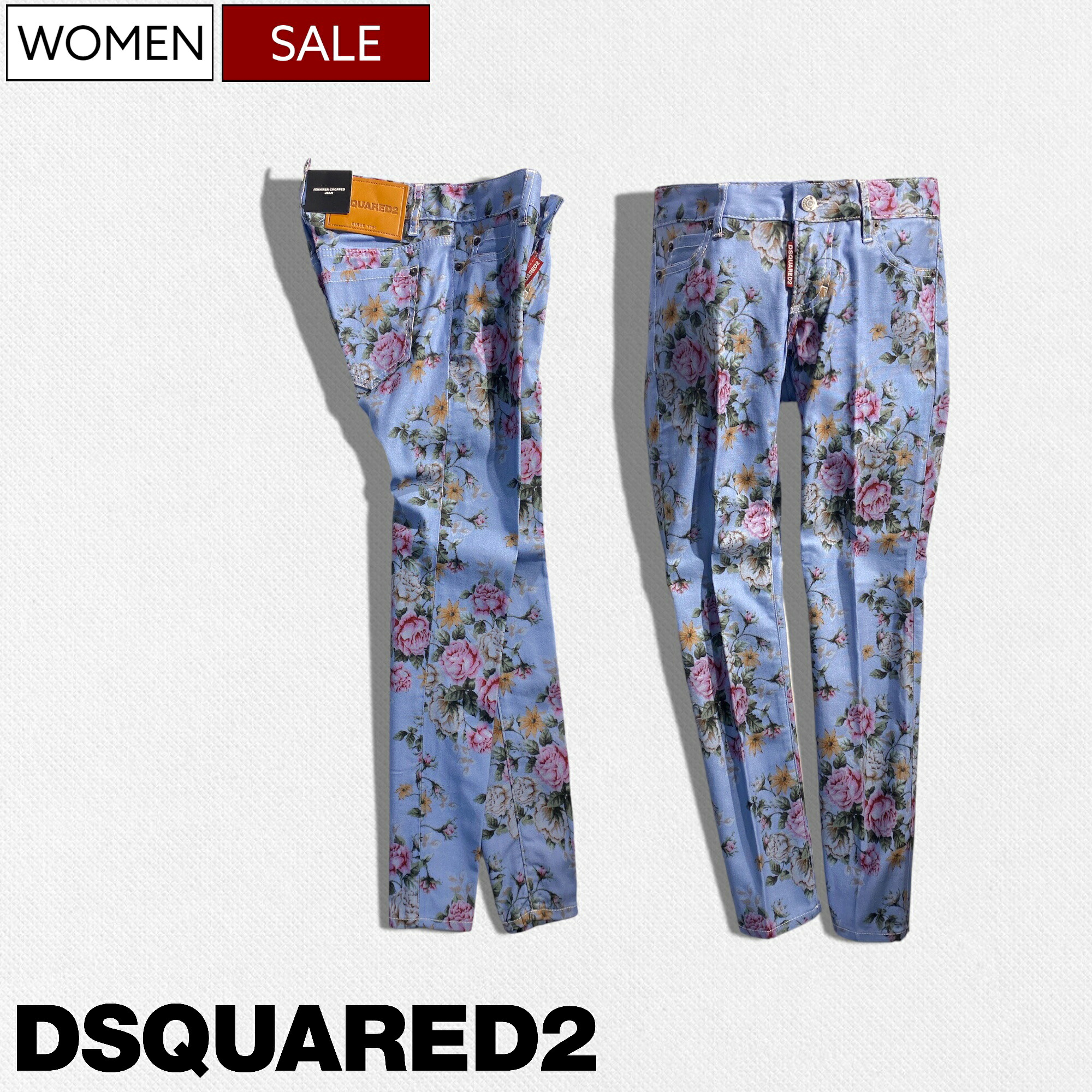 【定価82,500円(税込)】DSQUARED2 ディースクエアード 大人の色香漂わせるデザイン!柔らかく穿きやすい ストレッチ ボタニカル柄デニムパンツ ジーンズ フラワー 花 《JENNIFER CROPPED JEAN-ジェニファークロップドジーンズ-ライトブルー S75LB0607 イタリア製 レディース|Studio Route134