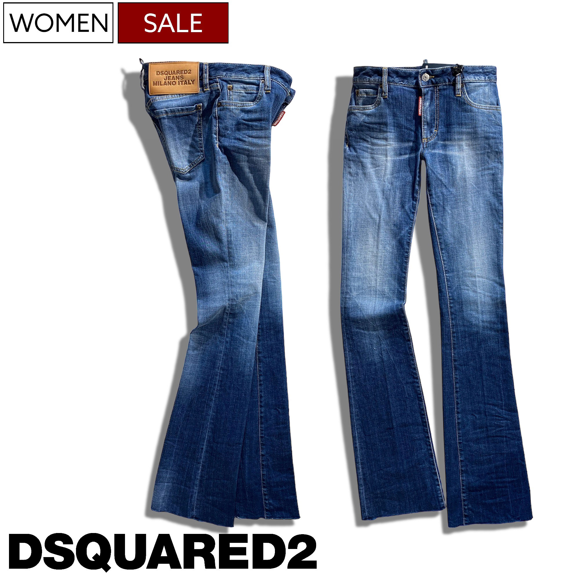 楽天市場】【定価80,300円(税込)】DSQUARED2 ディースクエアード ONE LIFE ONE PLANETのグリーンタグ、ウォッシュ加工で魅せる  ストレッチ フレアデニムパンツ ジーンズ ブーツカット 《MEDIUM WAIST FLARE JEANS-ミディアムウエストフレアジーン-》S73LA0271  レディース ...