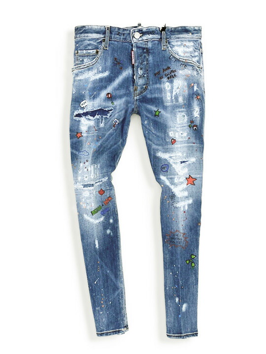 定価99 000円 税込 Dsquared2 ディースクエアード 美しいスケーターシルエットに大人の遊び心溢れる落書きデザイン ブランドロゴ入り 21s S春夏最新作 スケータージーン S74lb0942 42 ブランドロゴ入り テーパードデニムパンツ 54 メンズメンズファッション