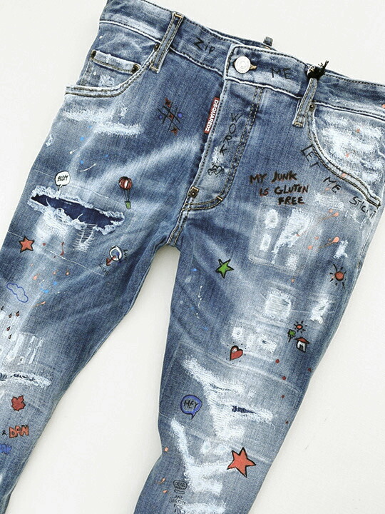 定価99 000円 税込 Dsquared2 ディースクエアード 美しいスケーターシルエットに大人の遊び心溢れる落書きデザイン ブランドロゴ入り 21s S春夏最新作 スケータージーン S74lb0942 42 ブランドロゴ入り テーパードデニムパンツ 54 メンズメンズファッション