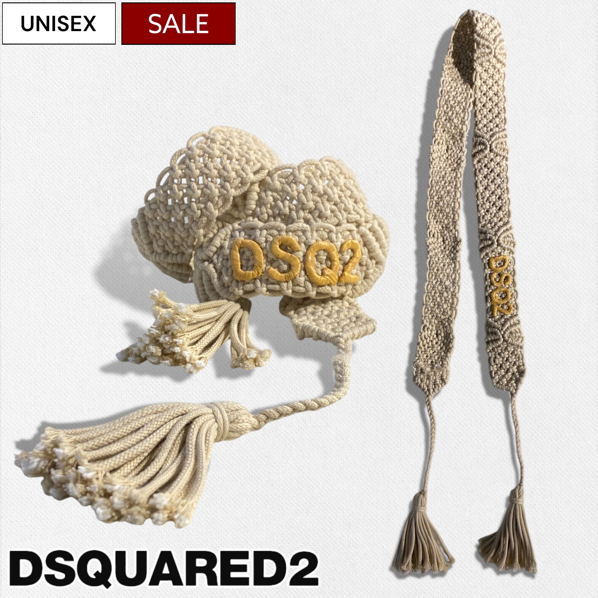 【定価74,800円(税込)】DSQUARED2 ディースクエアード ニュアンス出しに最適な1本！ラグジュアリーカジュアルを演出するブランドロゴ付きタッセル付き編み込みベルト ロゴ 帯 フリンジ ネイティブ S82BE0501 メンズ レディース ユニセックス イタリア製 la1