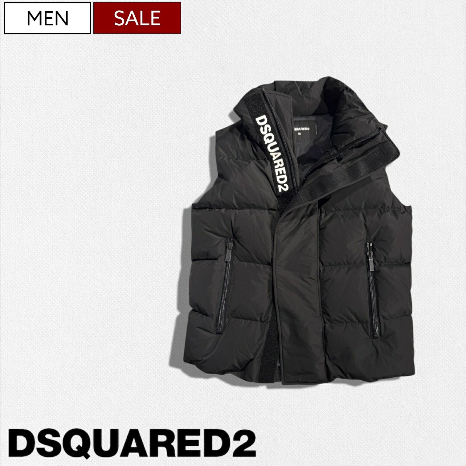 美品 DSQUARED2 ダウンベスト ブラック フロント/バックブランドロゴ