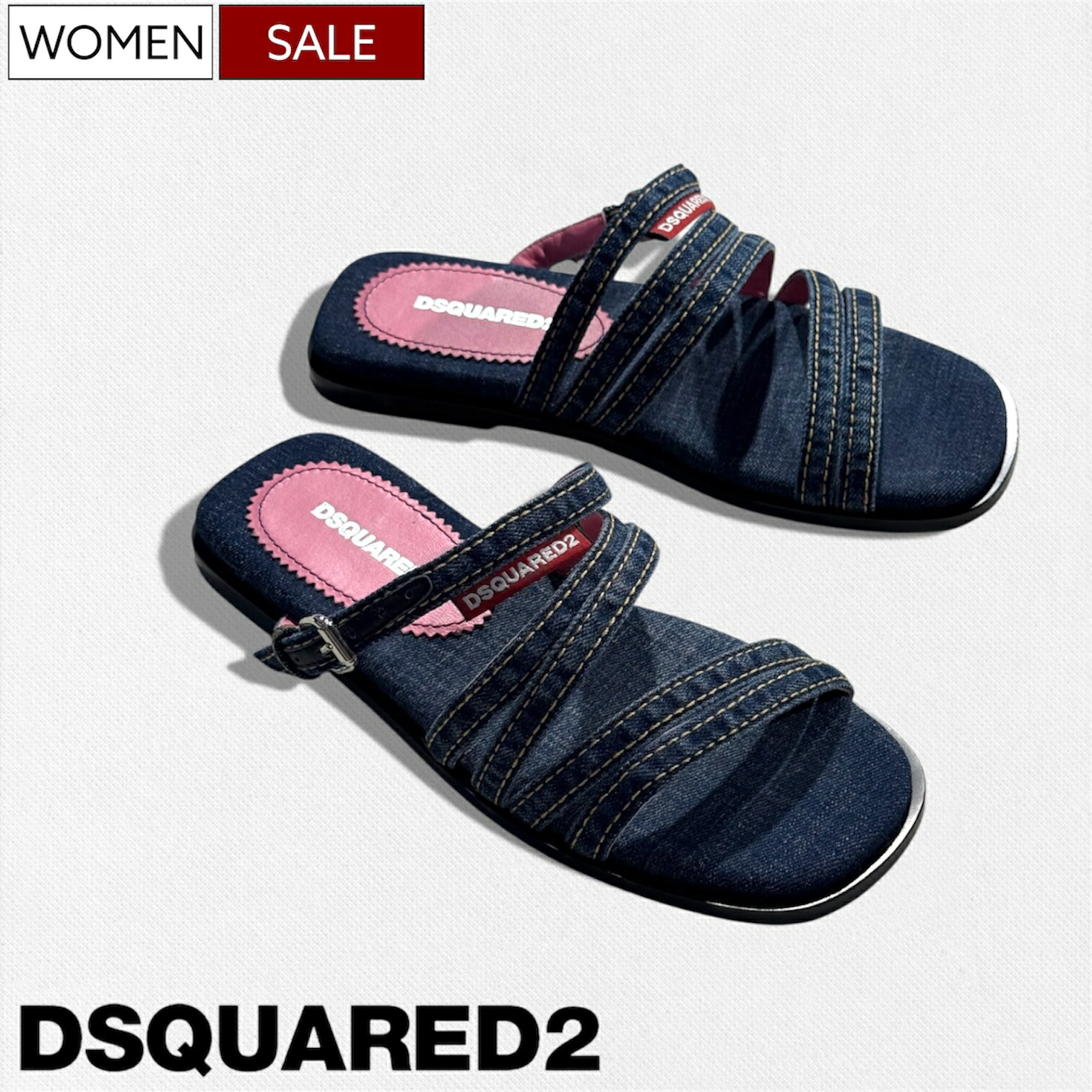 【定価89,100円(税込)】DSQUARED2 ディースクエアード らしさ溢れるエッジの効いた１足！デニムサンダル フラットサンダル シューズ ストラップ S83FS0067SJ10102325 3096 ウォッシュデニム インディゴ レディース イタリア製｜Studio Route134