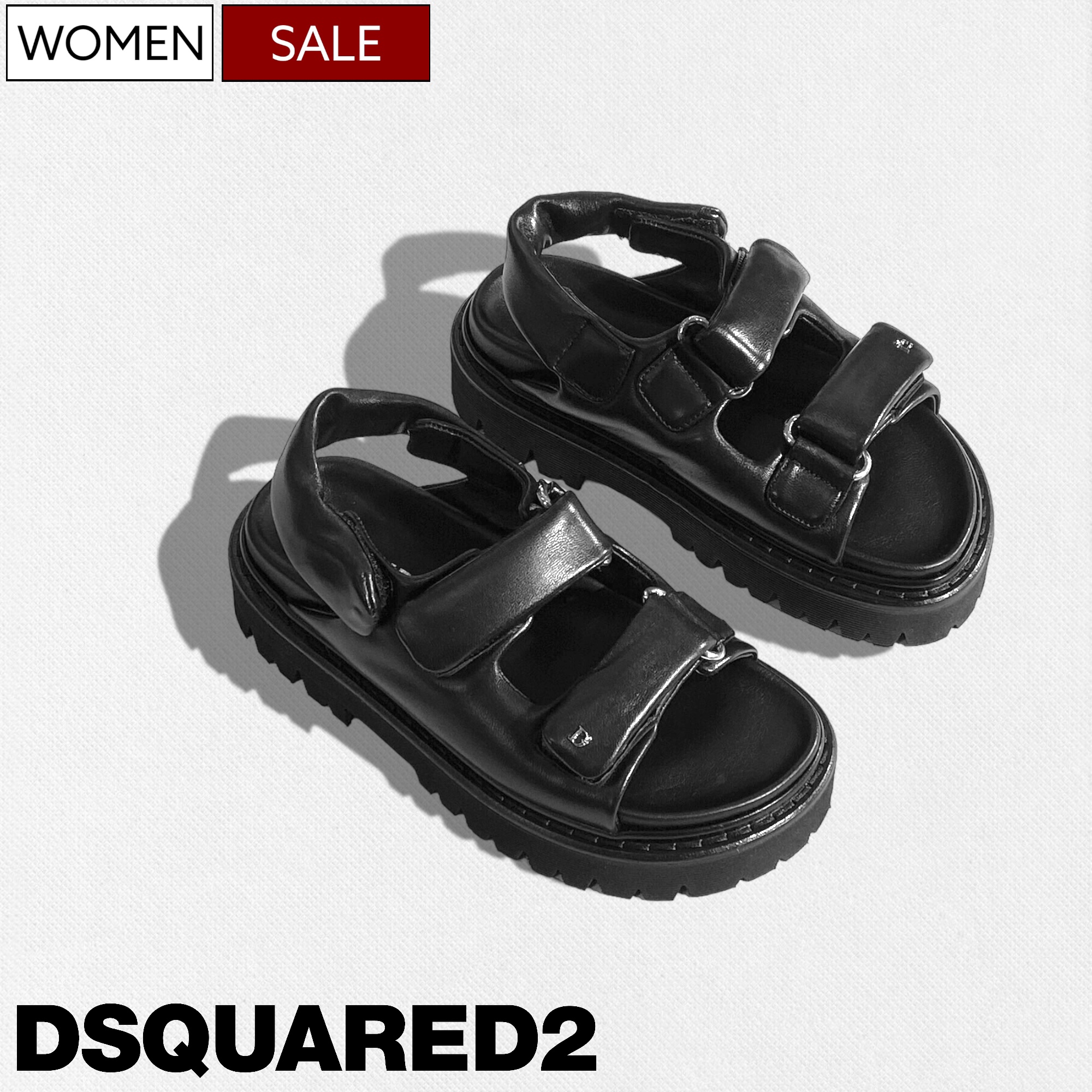 Dsquared2　ディースクエアード　ロゴプレート　レザーストラップ　サンダル Dsquared2 ディースクエアード ロゴ ビーチサンダル - FARFETCH