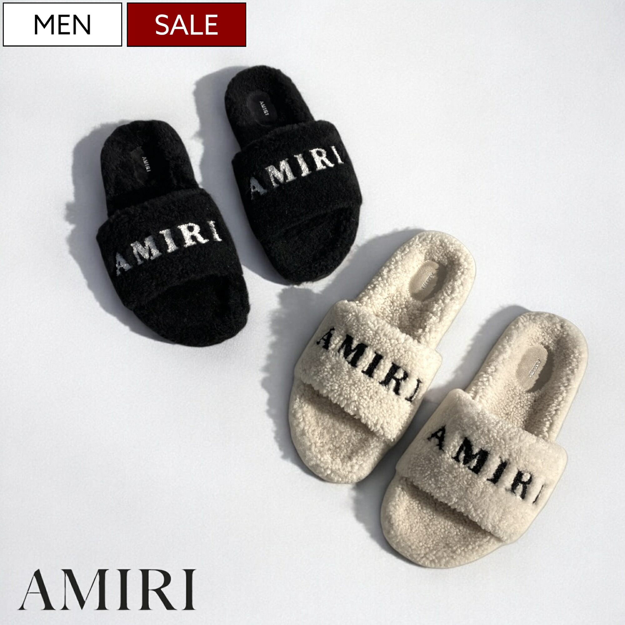 AMIRI アミリ ロゴ フラット ムートン ボアサンダル 関税送料込 大人気◇AMIRI◇リアルファー スライドサンダル オフホワイト