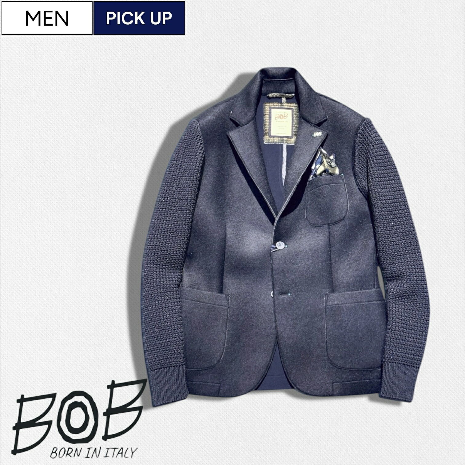 ボブ BOB チェスターコート ヘリンボーン ネイビー M イタリア製 アウター ボブ BOB チェスターコート ヘリンボーン ネイビー M イタリア製