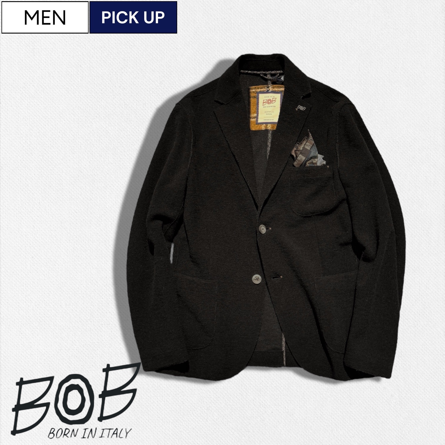 【イタリア製】BOB ボブ チェスターコート ネイビー チェック 50 イタリア製】BOB ボブ チェスターコート ネイビー チェック 50