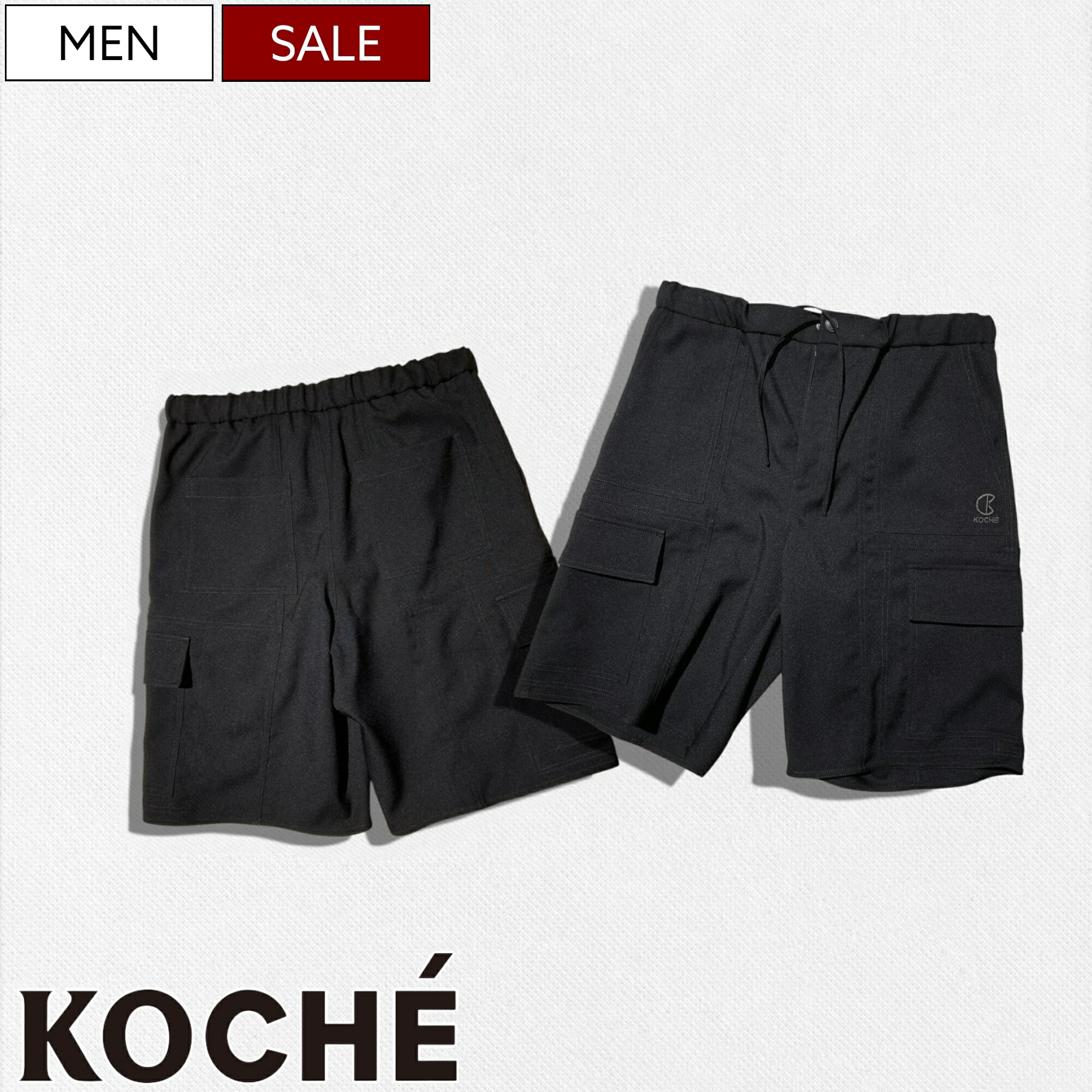 【定価75,900円(税込)】KOCHE コシェ しっかりとした生地感の１本！大人の休日を格上げする カーゴショーツ ショートカーゴパンツ ロゴ刺繍 ハーフパンツ ブラック KOCH・・ SK1MU0012 メンズ イタリア製
