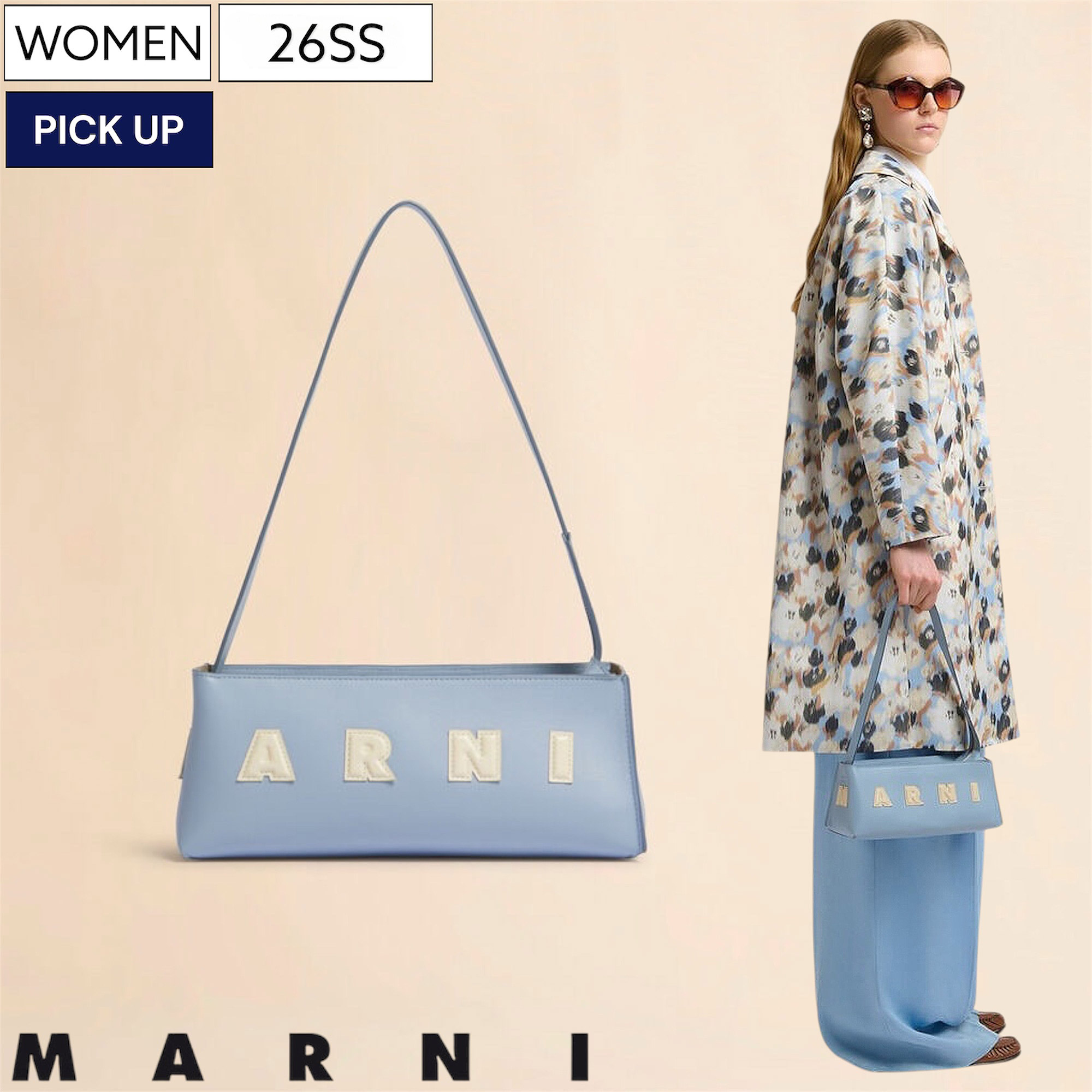 【定価210,100円(税込)】MARNI -マルニ- 余白美のワンハンドルバッグ モードに映えるスモーキーブルー&立体ロゴデザイン コンパクト バゲットバッグ MUSEO BAGUETTE BAG ハンドバッグ ショルダー ライトブルー SBMP0248U0P6483ZP187 ユニセックス 男女兼用 イタリア製