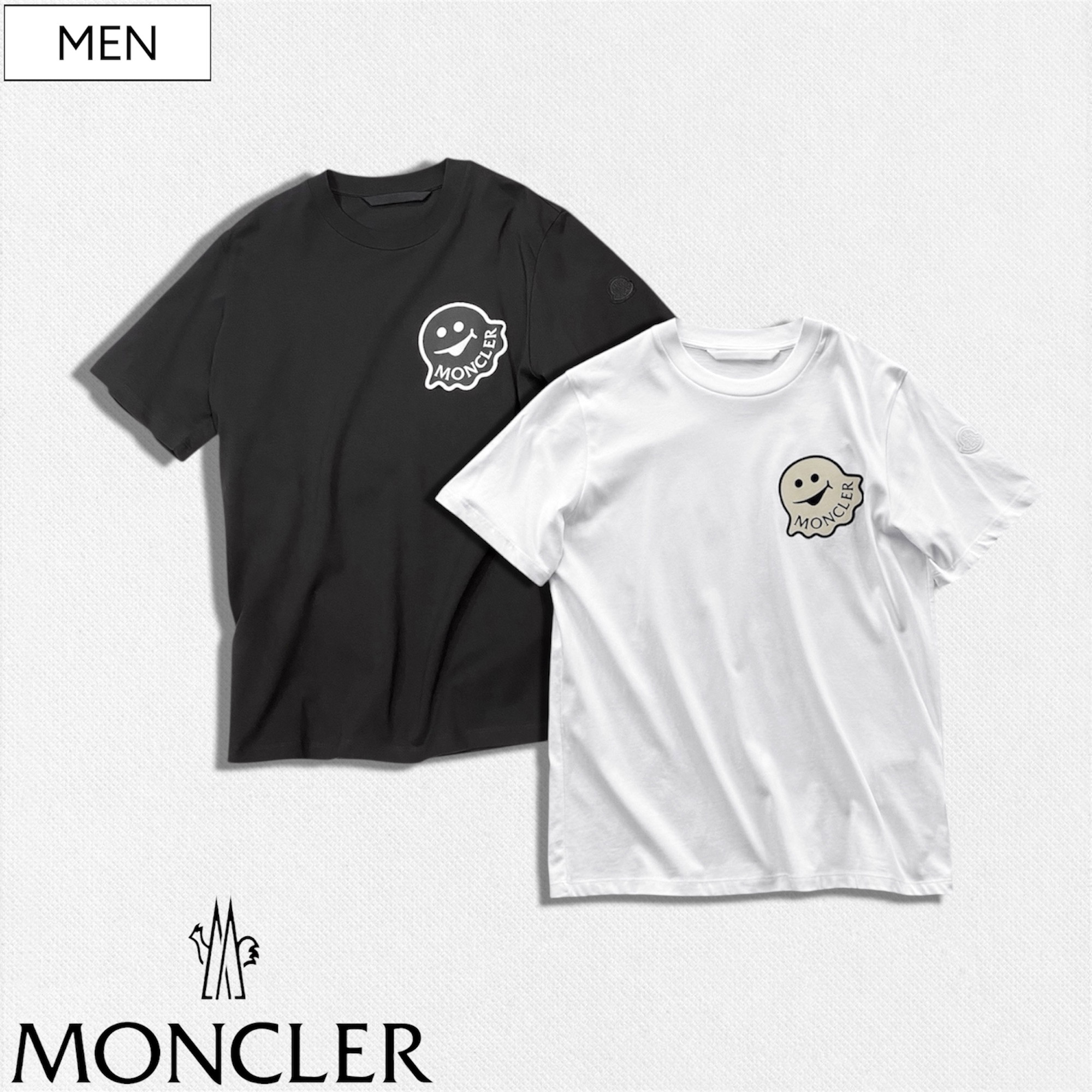 【定価67,100円(税込)】MONCLER モンクレール 遊び心溢れる&ldquo;オバケロゴ&rdquo;で大人のヌケ感を演出！極上の着心地がリラックスタイムを格上げする クルーネックTシャツ トップス ティーシャツ アイコンワッペン付 国内正規品/モンクレールジャパン K10918C0001889AJ551 メンズ｜Studio Route134