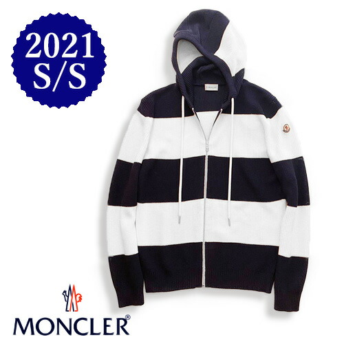21ss春夏最新作 メンズメンズファッション トップス 大人の余裕漂わせるボーダーニットパーカー 定価103 400円 税込 パーカー Moncler モンクレール トップス 大人の遊び心溢れるデザイン 激安本物特別価格 の ブランドアイコンワッペン付きボーダーニット
