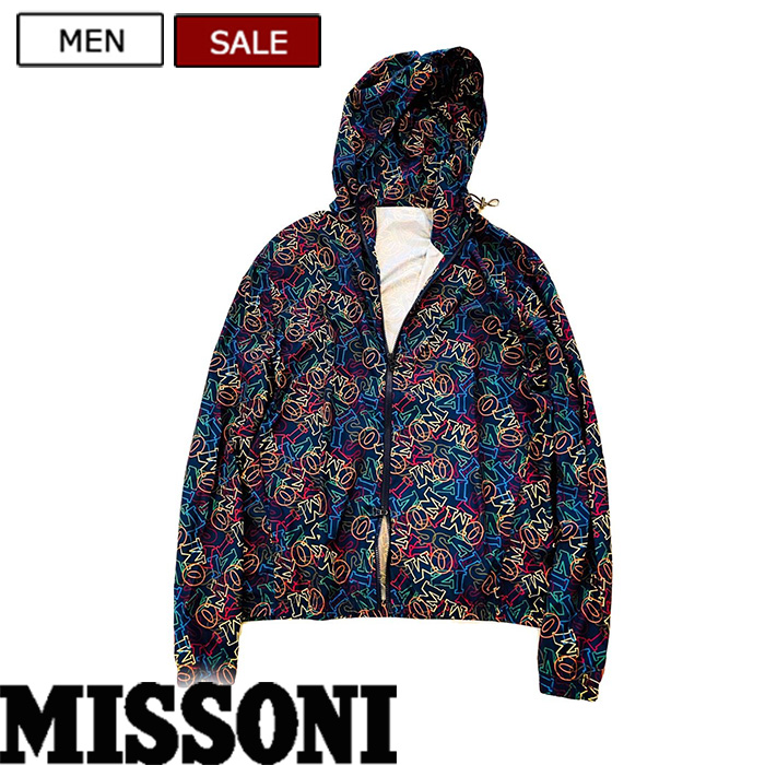 超美品 定価123 0円 税込 Missoni ミッソーニ モノグラムロゴプリントが大人の遊び心を擽る 華やかなカラーリングで周囲と差をつけるダブルジップフーディブルゾン パーカー ジャージ イタリア製 ネイビー 44 46 48 50 52 54 56 メンズ 人気特価激安