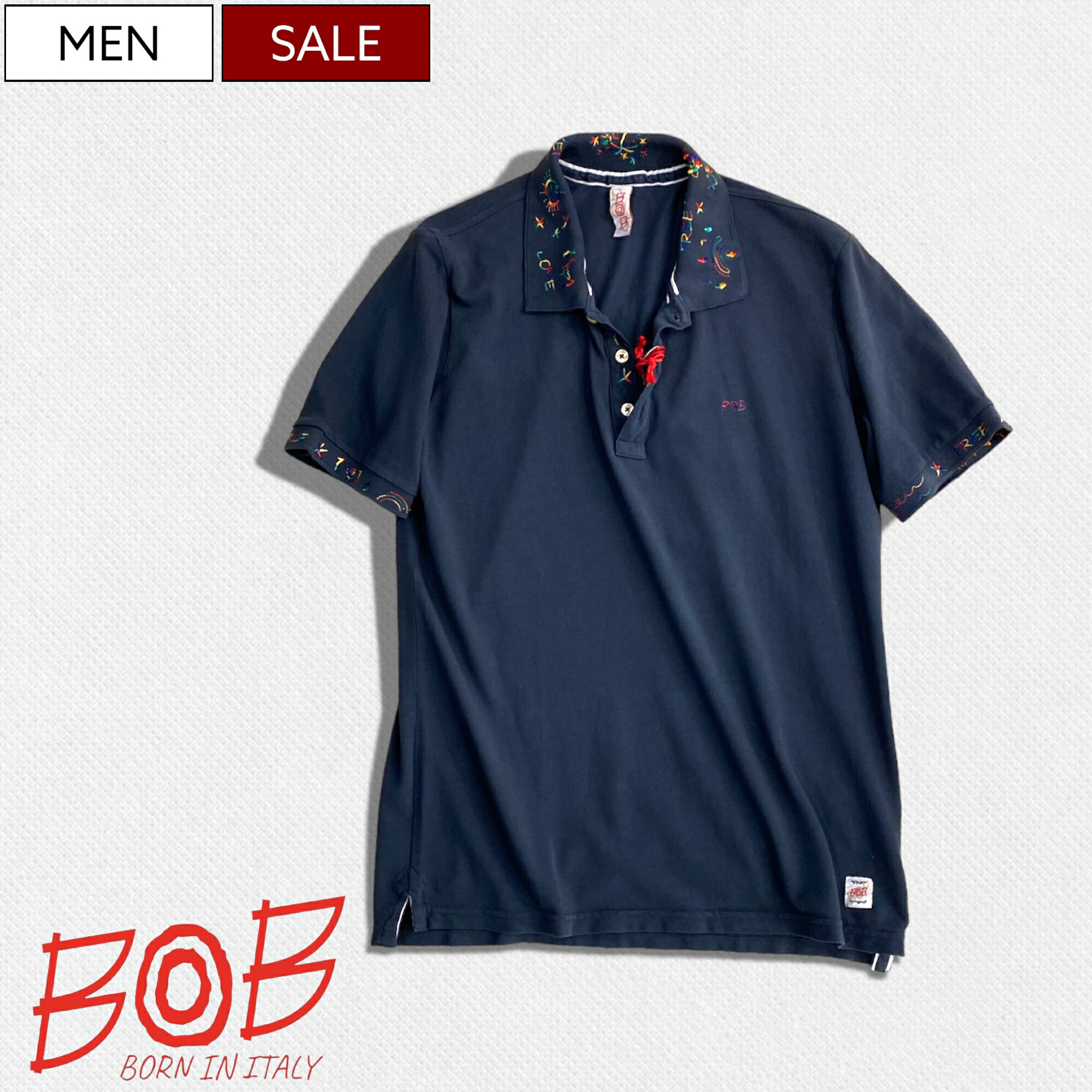 【定価18,700円(税込)】BOB -ボブ- 　極上のコットン地にハンドメイドで施された刺繍が遊び心擽る一着！大人の休日を格上げする刺繍デザインポロシャツ Tシャツ ステッチ ネイビー KOON クーン 074733014 XS S M L XL XXL XXXL メンズ la1
