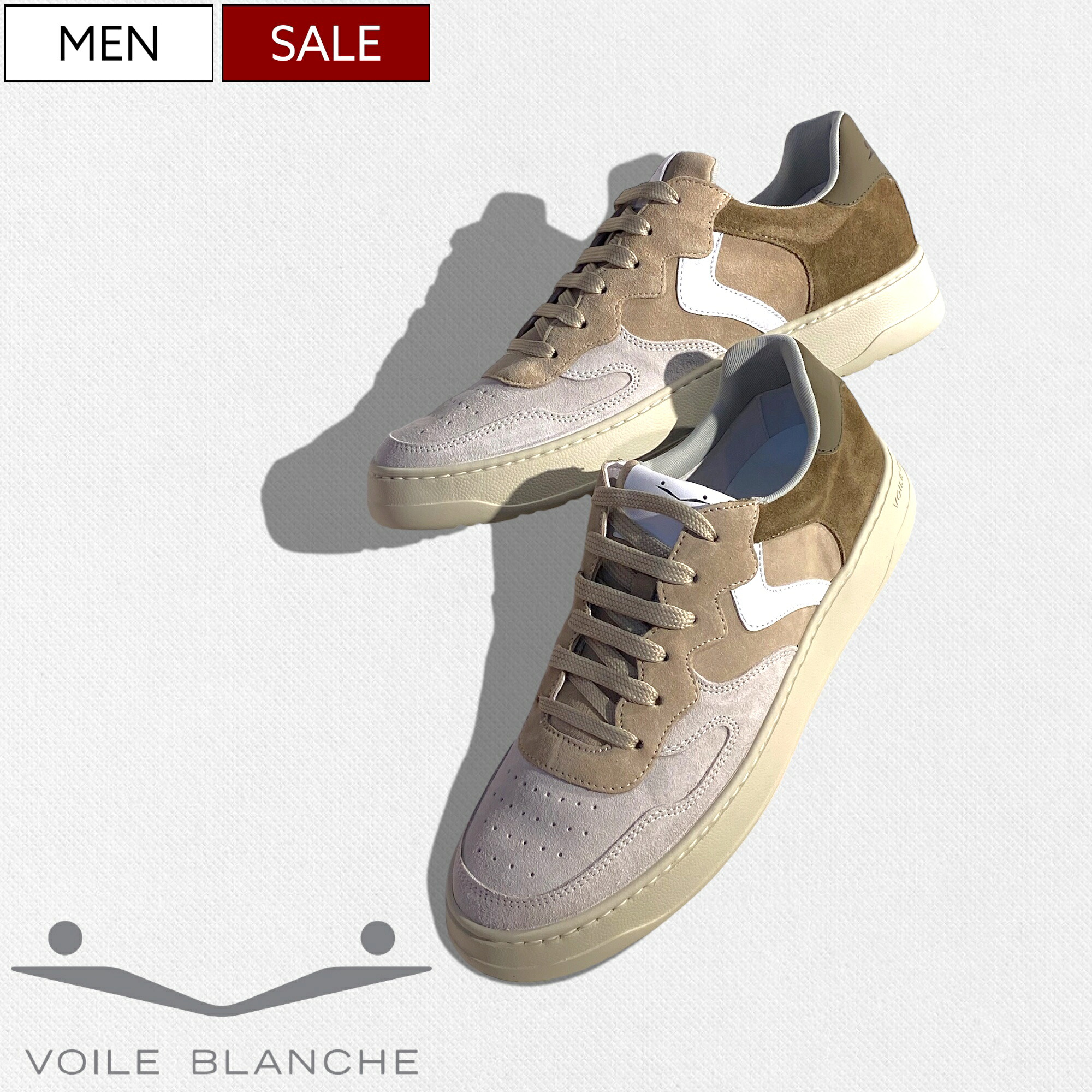 【定価47,300円(税込)】VOILE BLANCHE ボイルブランシェ　旬な厚めのソールと細かなコダワリで魅せるオールレザーコンビネーションスニーカー【LAYTON】 スウェード＆スムースレザー アグリーシューズ ダッドシューズ 32914030 靴 ベージュ&times;グレー メンズ 2B37｜Studio Route134