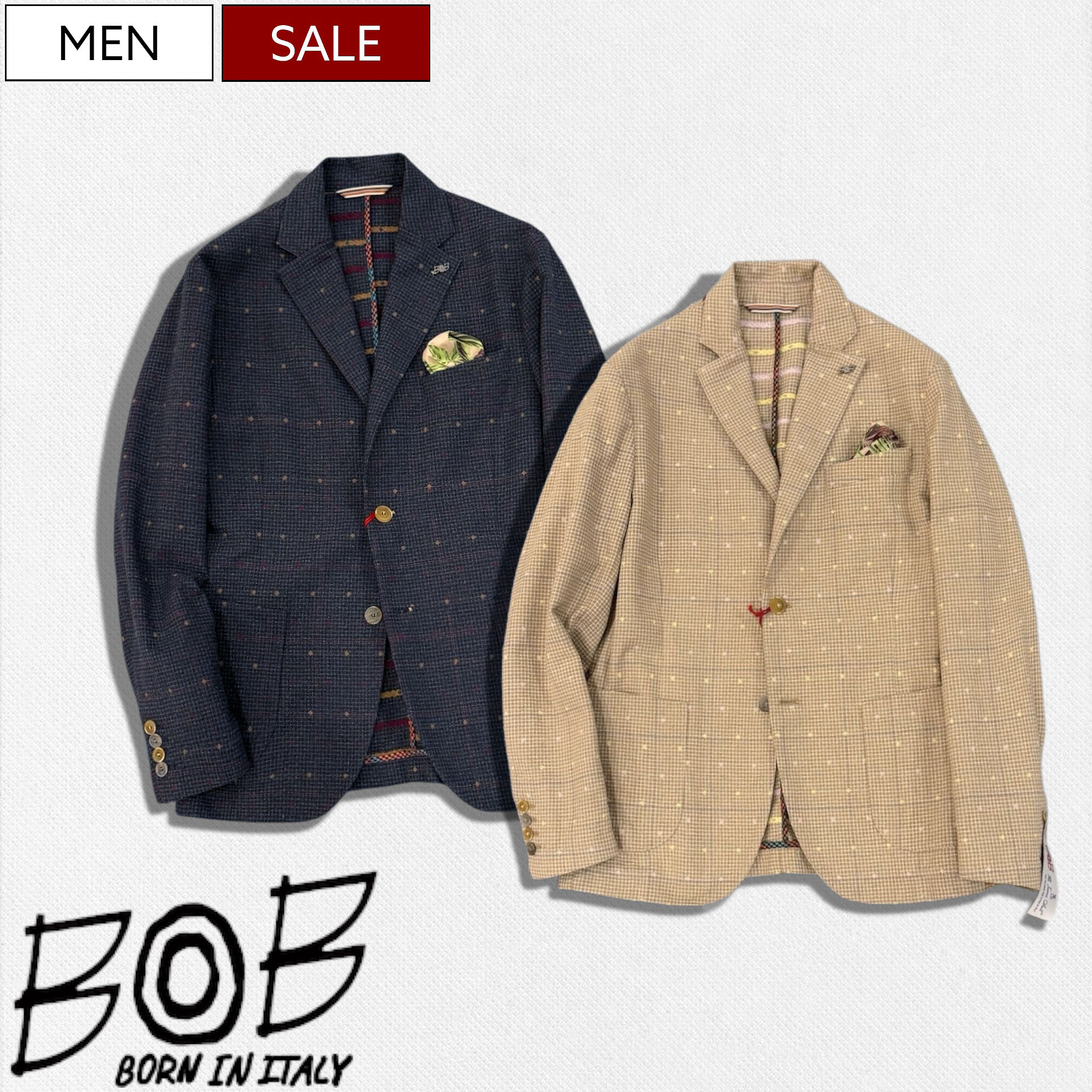 セール！新品 BOB ボブ イタリア製 チェック ジャケット 54 楽天市場】【定価61,600円(税込)】BOB ITALY ボブ 常に軽量で