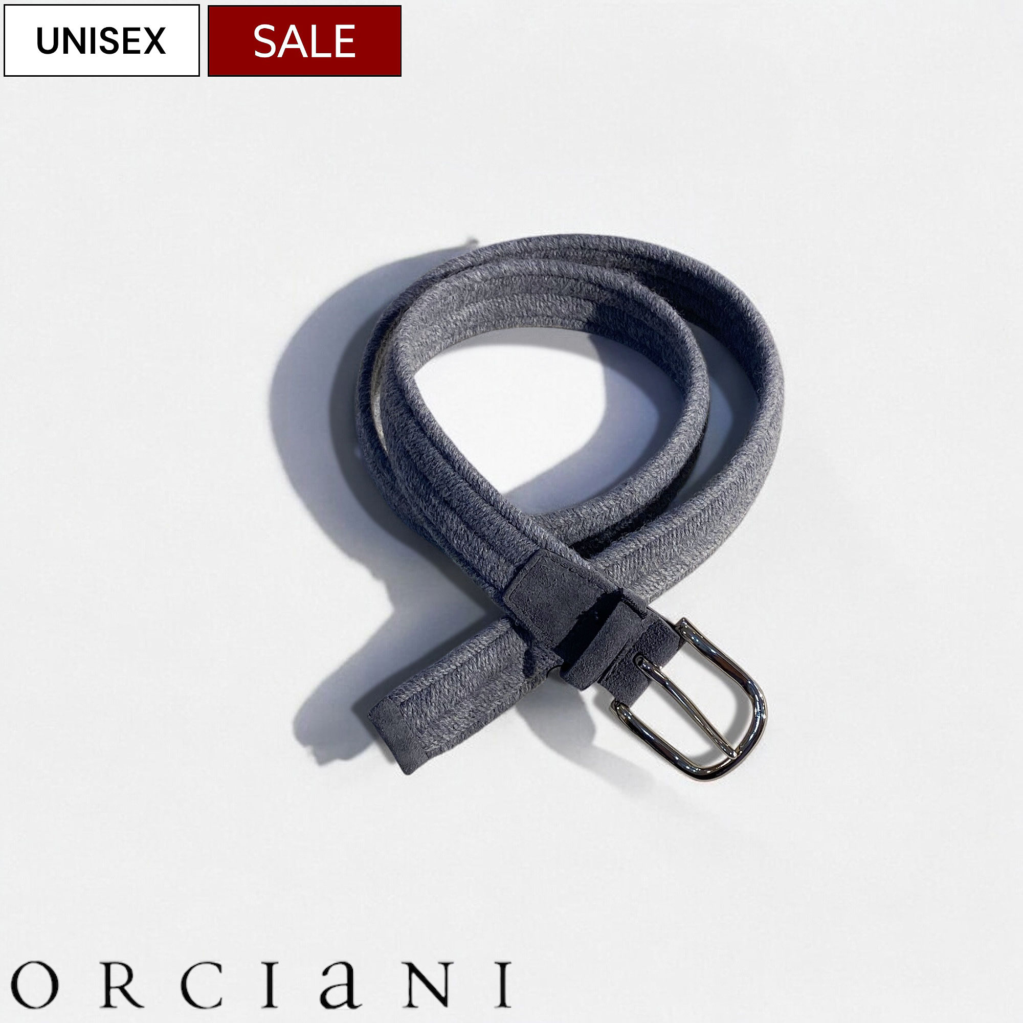 【定価26,400円(税込)】ORCIANI -オルチアーニ- 上質なスウェードレザーとのコンビネーションが遊びココロ擽る逸品!大人の色香漂わせる レザーコンビネーションニットベルト 革 牛革 ライトグレー 519-11981003 85 90 95 100 105 ユニセックス 男女兼用 イタリア製 la1|Studio Route134