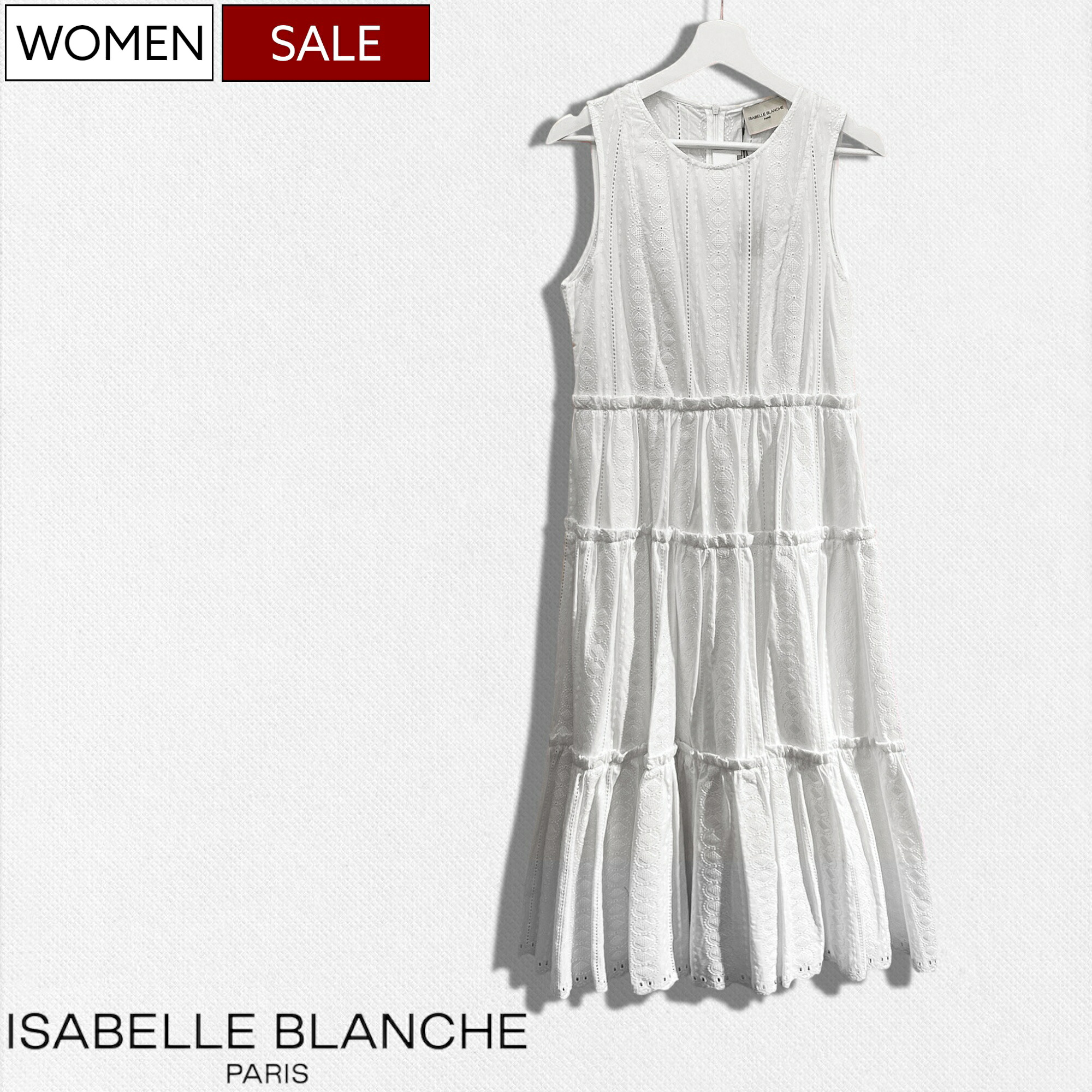 【定価46,200円(税込)】ISABELLE BLANCHE PARIS-イザベルブランシュ-　 洗練された大人キュートなデザインが大人の休日を華やかにする！ノースリーブ レースワンピース 13-A134 ホワイト イタリア製 レディース la1
