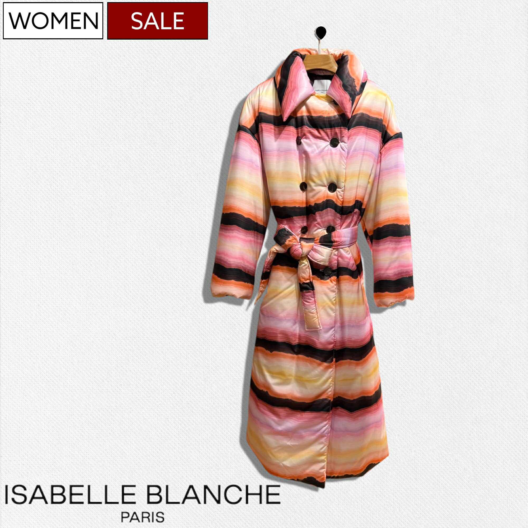 【定価80,300円(税込)】ISABELLE BLANCHE PARIS -イザベルブランシュ- 華やかなカラーリングと洗練された大人キュートなデザインが大人の休日を華やかにする!ウエストロープ付きロングコート アウター ジャケット イタリア製 21J096 ピンク レディース|Studio Route134