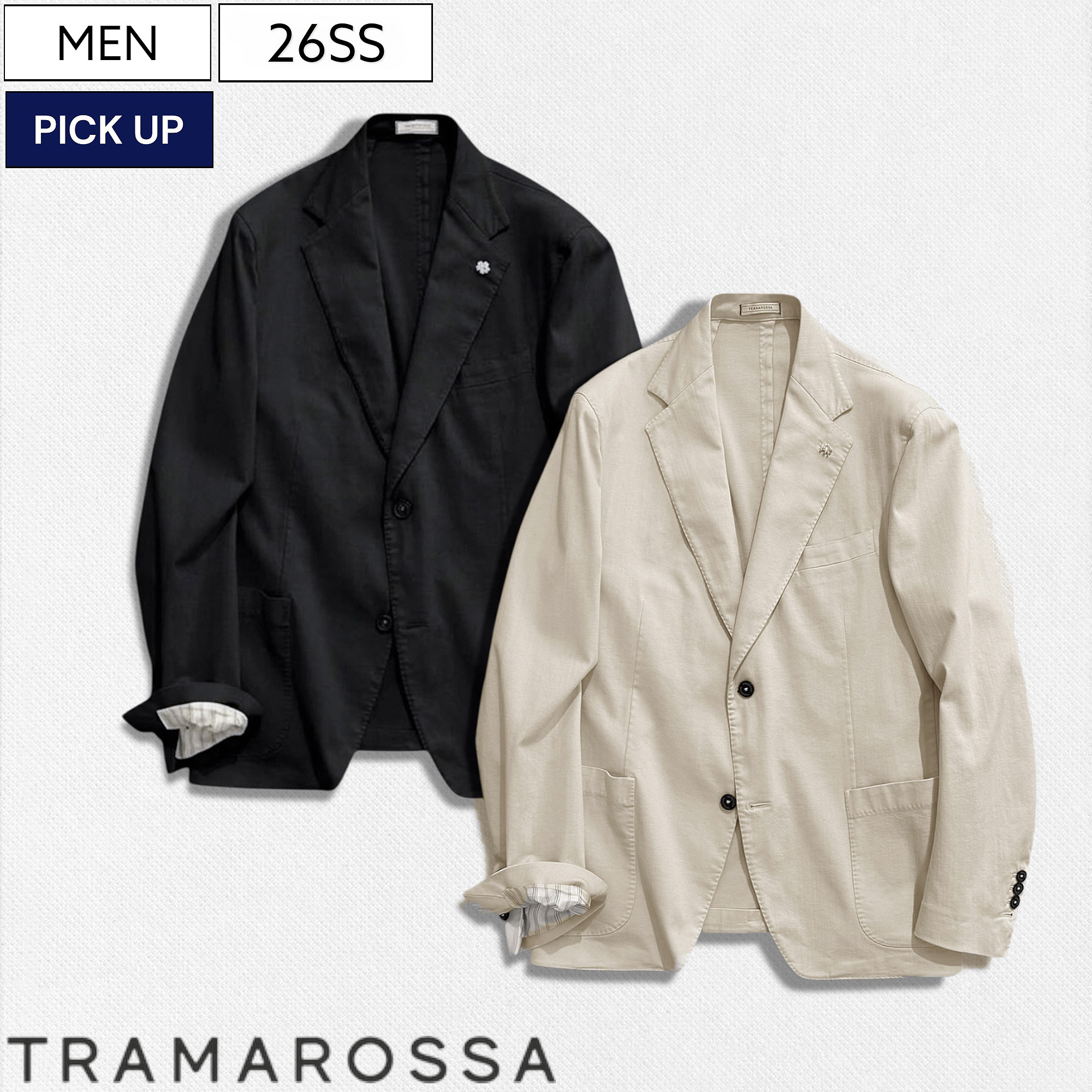 【定価110,000円(税込)】TRAMAROSSA トラマロッサ 伝統と革新の融合！クラシックなスタイルに現代的ビジョンを投影した至高のスーパーストレッチテーラードジャケット【FILIPPO】形状記憶生地 SUPER STRETCH オフホワイト ブラック 833-67010002 833-67010001 メンズ