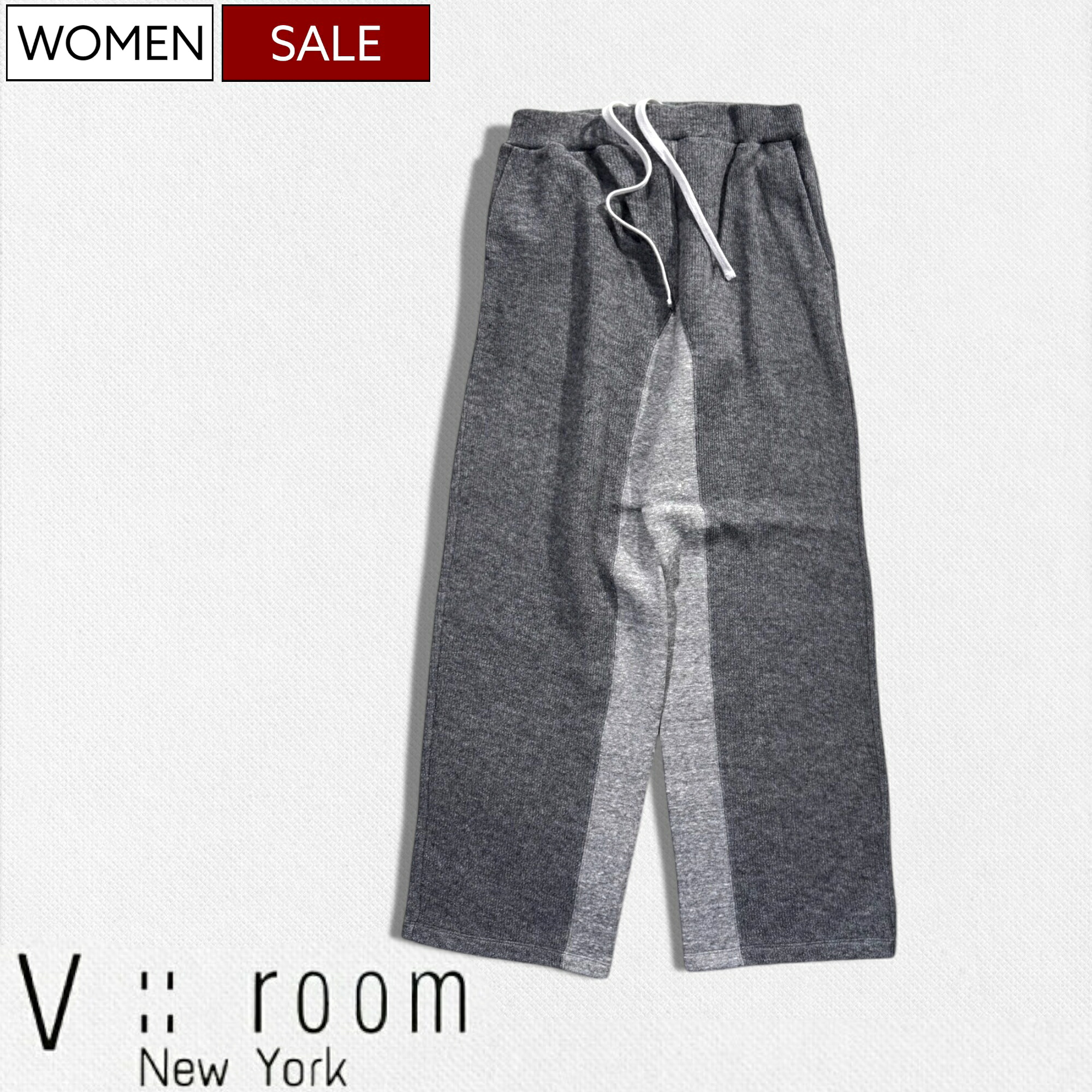 【定価26,400円(税込)】V::ROOM -ヴイルーム- ニューヨークを代表するカットソーブランドから極上の着心地と美しいシルエット！リラックスニットパンツ ワイド スウェット ジャージ ニット ストレッチ ヘザーグレー VROOM ブイルーム Vルーム 25521 日本製 レディース
