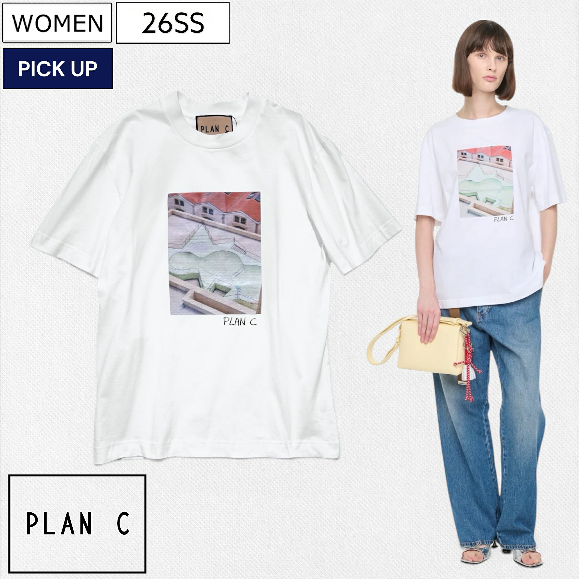 【定価44,000円(税込)】Plan C プランシー 大人の余裕とユーモアを感じさせる遊びココロ溢れるプリントT！ハーフスリーブプリントTシャツ オーバーサイズフィット ティシャツ 半袖 マルニ COTTON JERSEY PRINT T-SHIRT MARNI 62241001 イタリア製 レディース