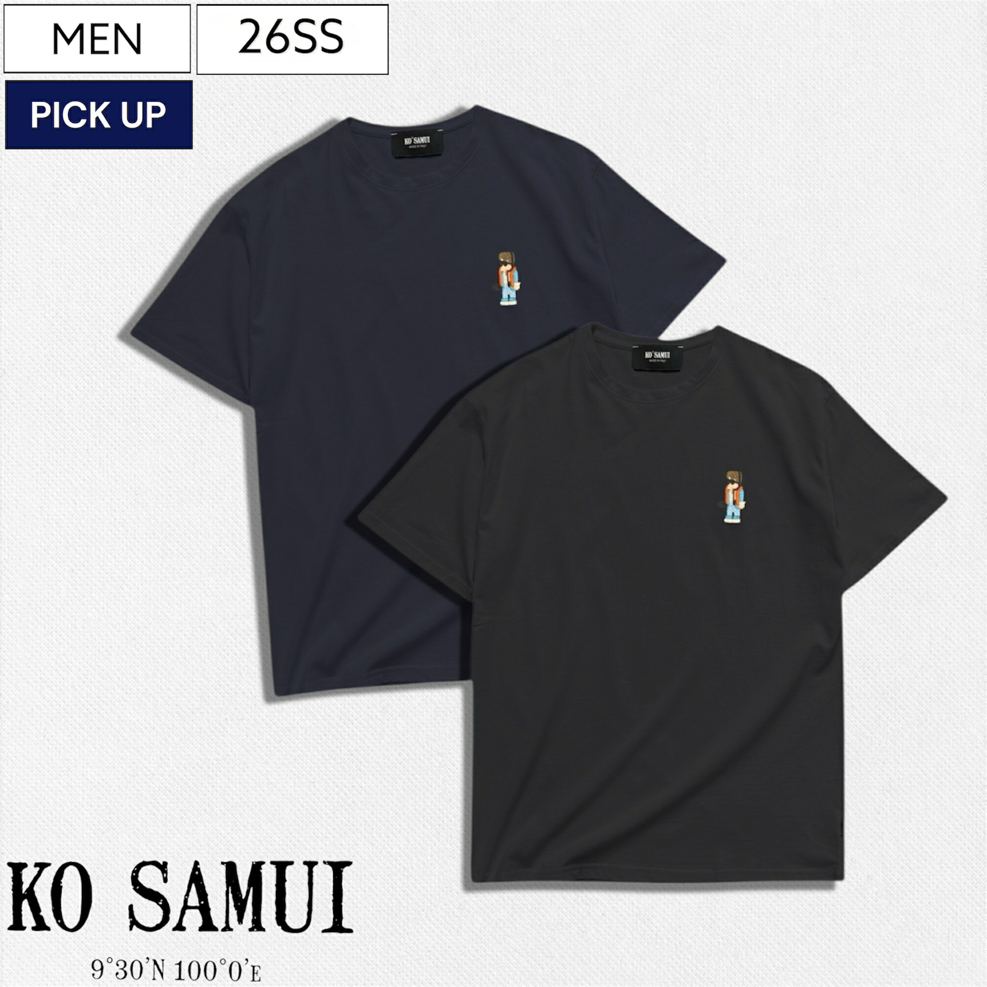 【定価15,400円(税込)】Ko Samui Tailors -コ・サムイ - 大人の遊び心をくすぐる刺繍デザイン！ クルーネック Tシャツ バック・トゥ・ザ・フューチャー マーティ カットソー 半袖 ワンポイント 刺繍 オマージュ BTTF ブラック ネイビー KMTO-S770 イタリア製 メンズ