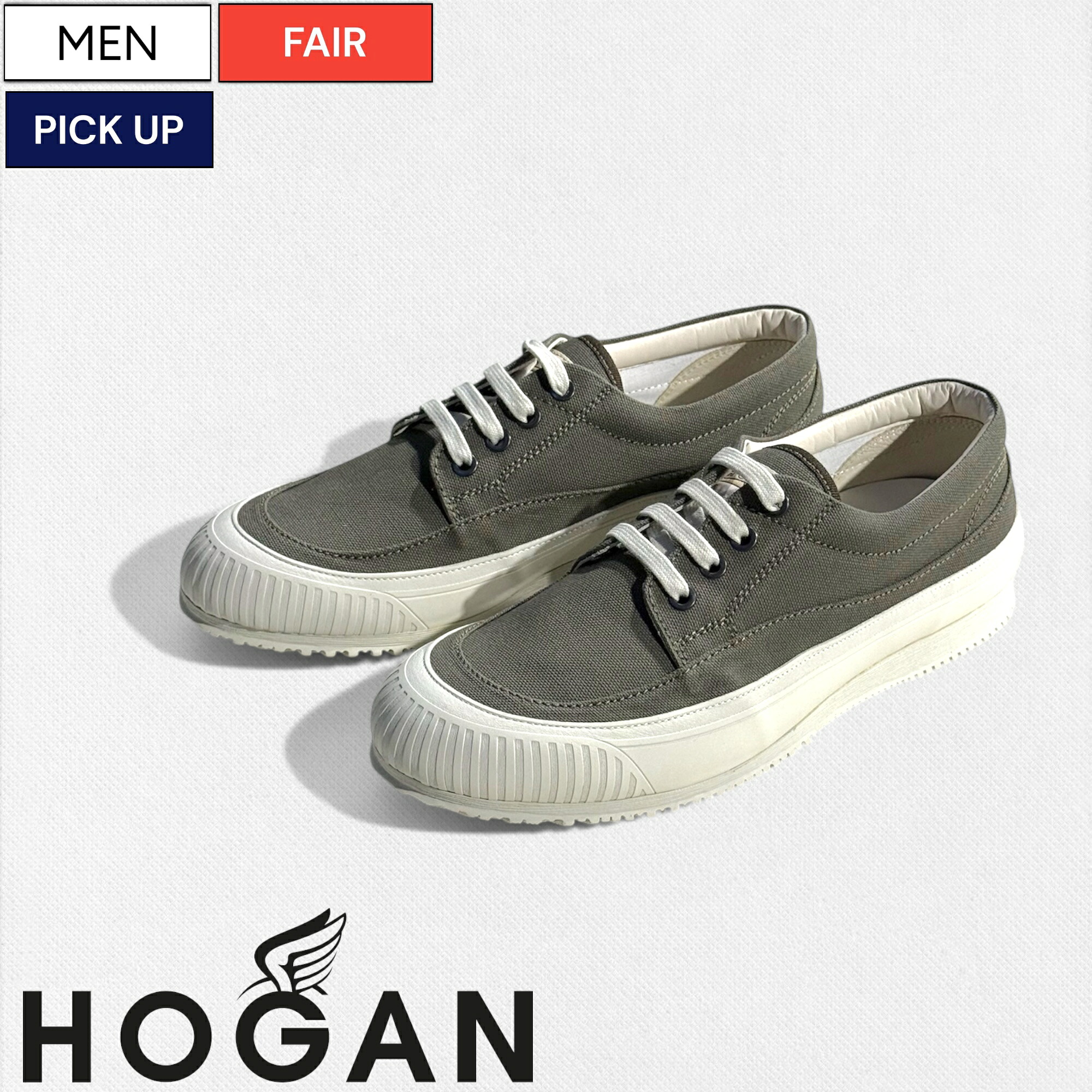 【定価72,600円(税込)】HOGAN - ホーガン- らしさ溢れる高級感！美しいキャンバス地とオリジナルソールでラグジュアリースポーツを演出！大人の遊び心擽るウォッシュ加工キャンバススニーカー 靴 シューズ カーキ HXM2580AF90 メンズ 19,058円
