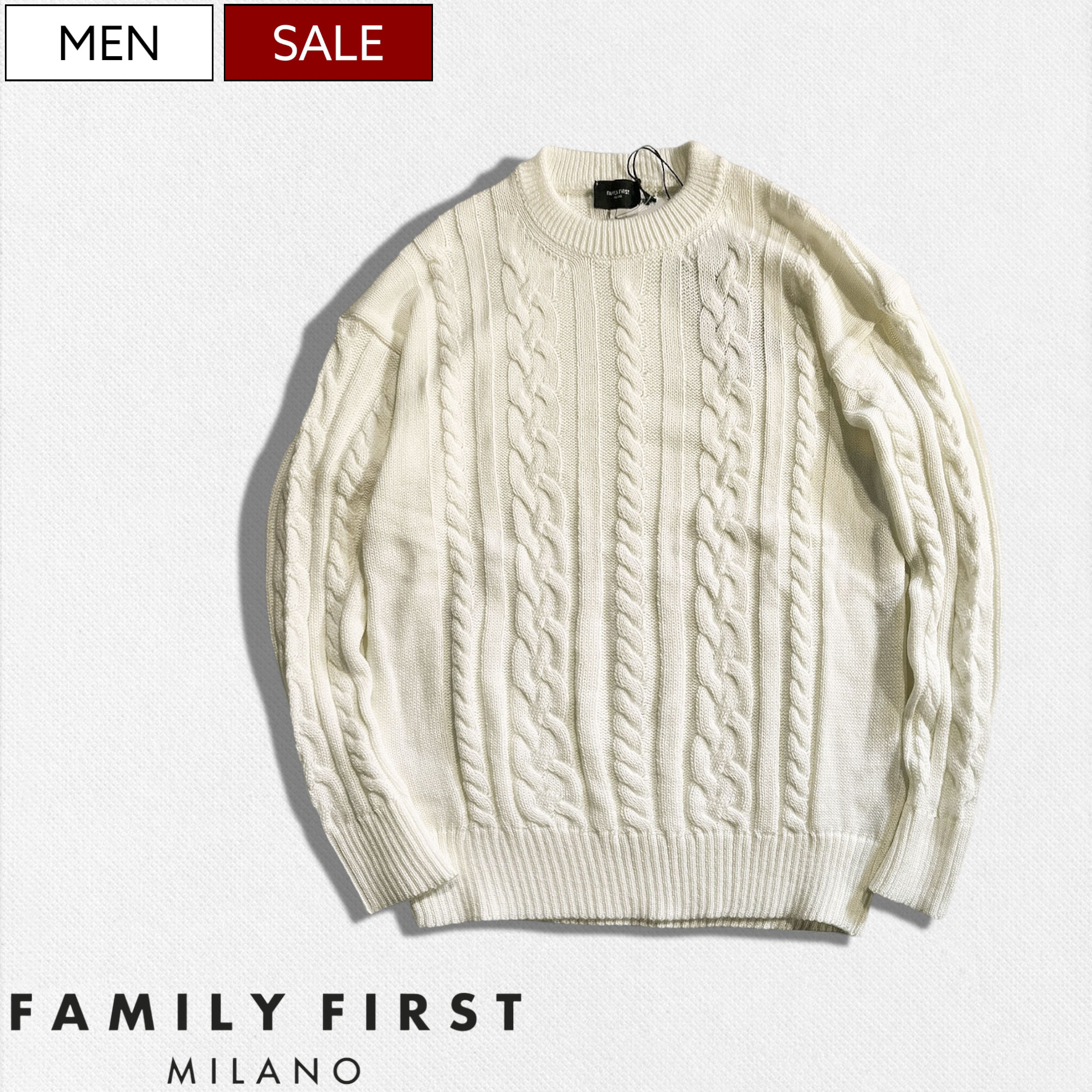【定価64,900円(税込)】FAMILY FIRST MILANO -ファミリーファーストミラノ- 極上の着心地がクセになる１着！伝統的なケーブル編みをイタリアらしい洗練された感性でアップデートした大人の色香漂うウールニット セーター ホワイト TW/M8600 イタリア製 メンズ