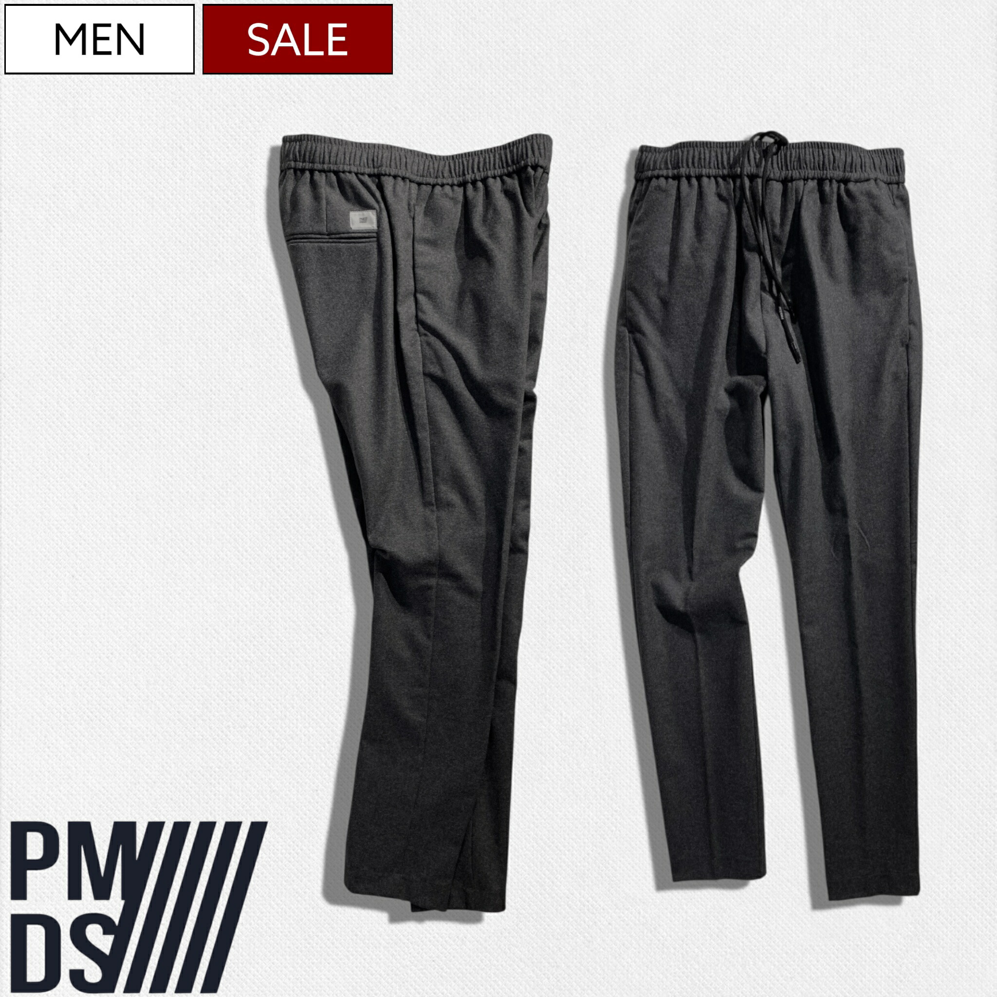 【定価36,300円(税込)】PREMIUM MOOD DENIM SUPERIOR- プレミアムムードデニムスペリオール- P.M.D.S. ベーシックな中に光る遊び心とニュアンスのある ウール混リラクシーパンツ イージーパンツ STEVE ドローコード ダークグレー 420591264141 PMDS 伊製 メンズ la1